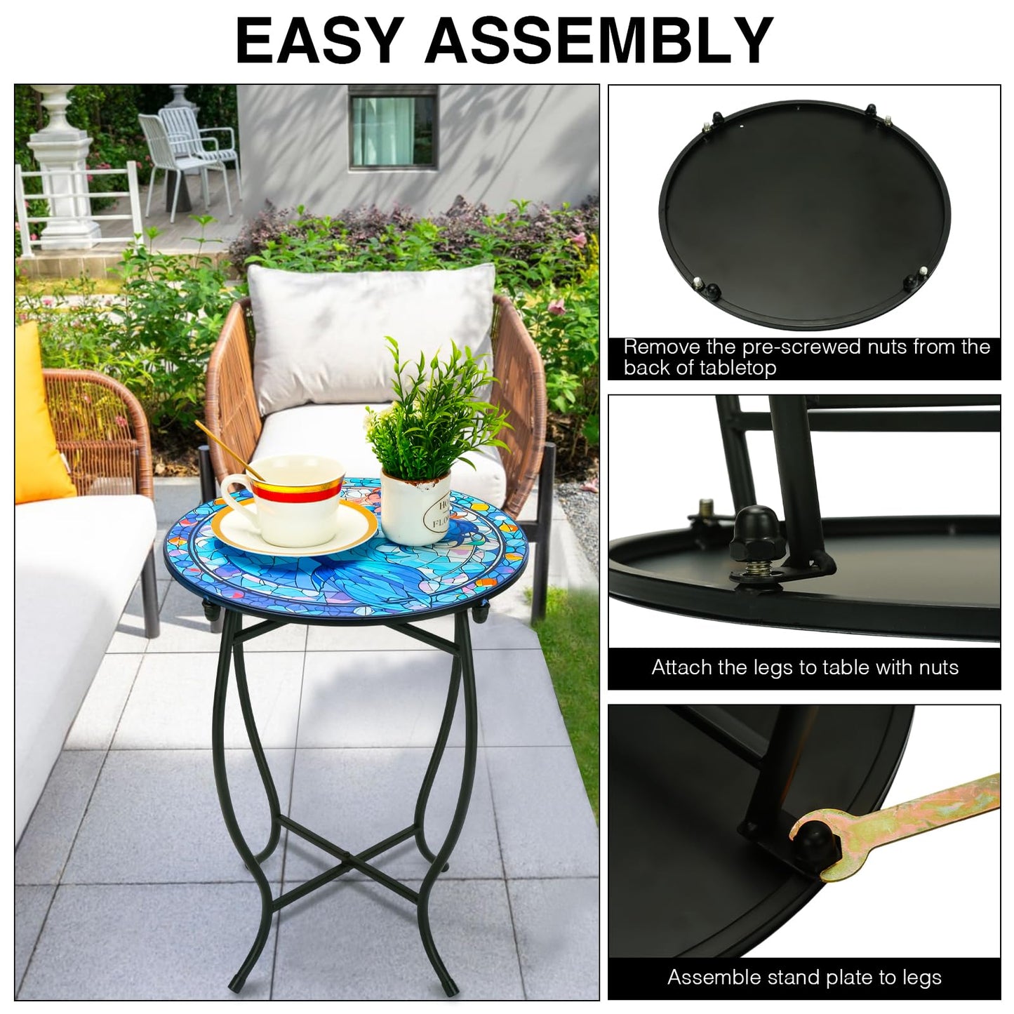 Indoor Outdoor Metal Round Side Table, 14 Inch Round Patio Coffee Bistro Table, Weather Resistant Black Metal Side Table for Patio Balcony Yard Porch Garden, Plant Stand for Indoor Outdoor Use