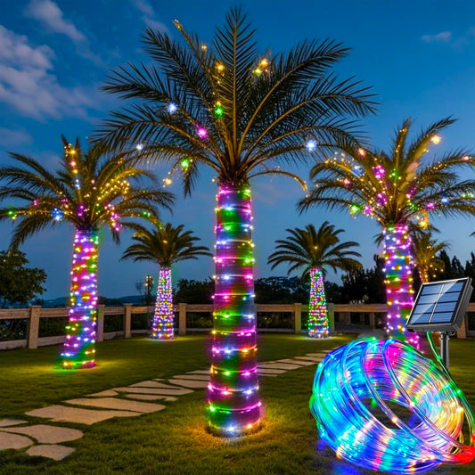 Honche Solar Rope Light 33FT 100L IP65 Weatherproof Outdoor LED Copper Fairy String Tube Lights for Party Garden Porch Yard Home Wedding Vacation Daily Holiday Decoration Lighting(Multi Color)