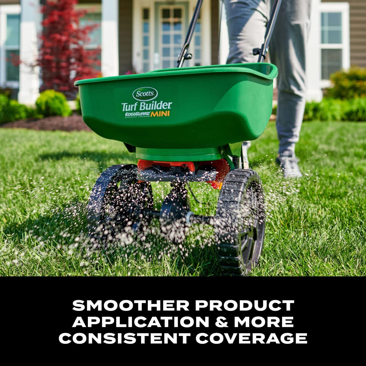 Scotts Turf Builder EdgeGuard Mini Broadcast Spreader - Spreads Grass Seed, Fertilizer and Salt - Holds up to 5,000 sq. ft. of Scotts Grass Seed or Fertilizer Products