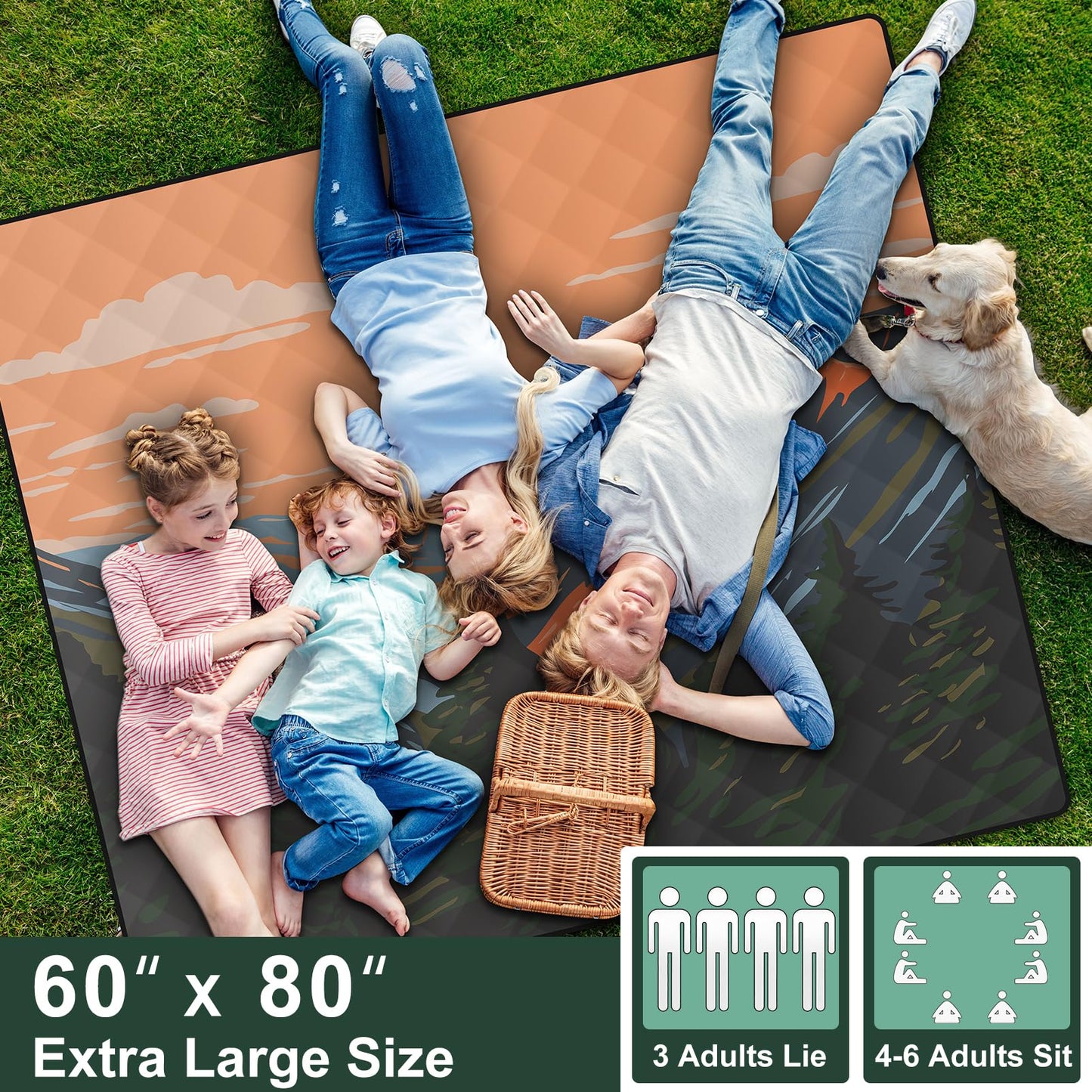 memKiya 60x80" Waterproof Picnic Blankets Outdoor Sandless Beach Blanket Foldable Padded Ground Grass Park Lawn Mat Tent Camping Rug Backpack Hiking Roadtrip Gadgets Gifts Rv Car Travel Trailers Items