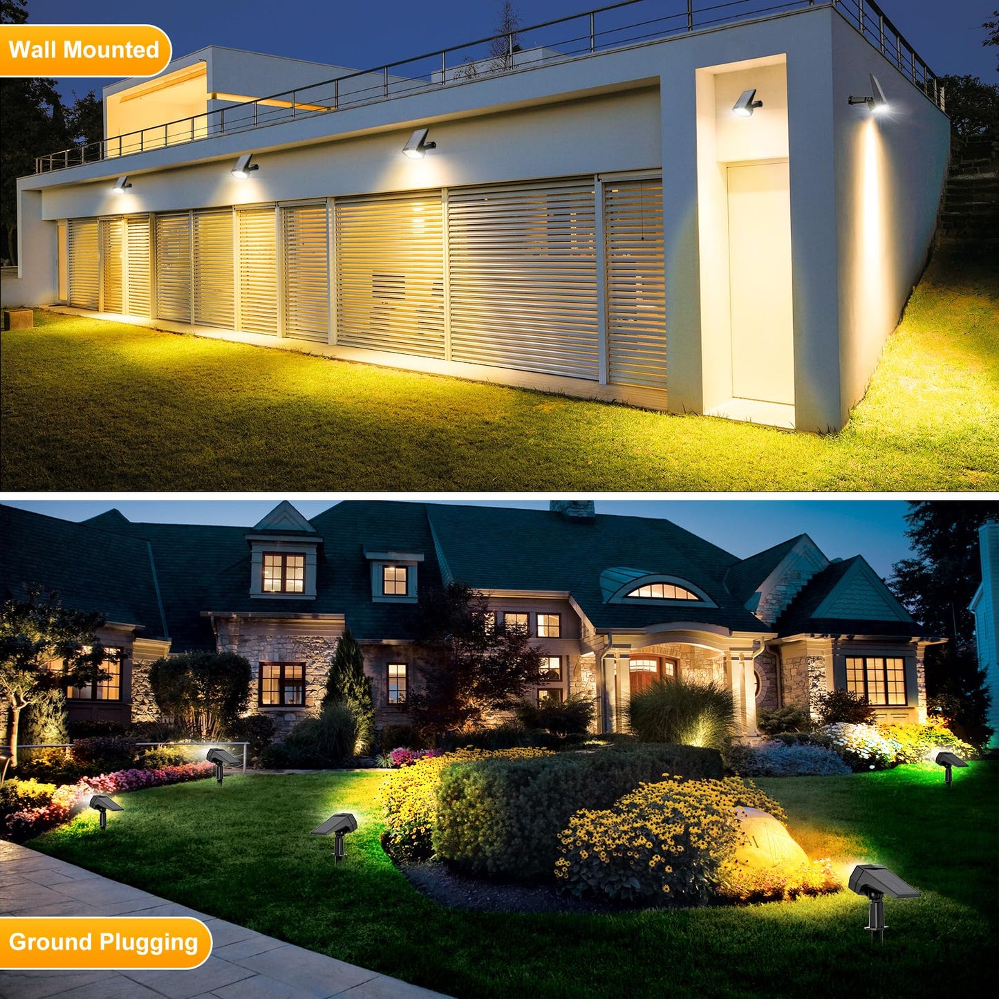 Fabrito Solar Spot Lights Outdoor Waterproof, 72 LEDs Landscape Spotlights with 3 Lighting Modes, 2-In-1 Dusk to Dawn Solar Flood Wall Lights for Garden/Yard/Tree/Pathway/Outside (Warm White) -10 Pack