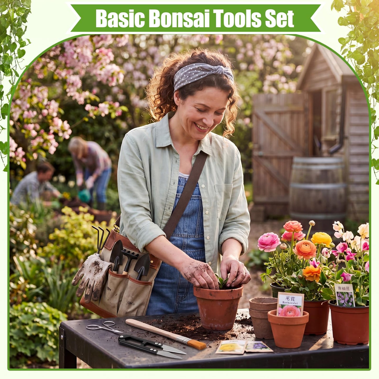 Lanties 8 Sets/ 80 Pcs Bonsai Tools Set Mini Garden Tool Kit with Pruning Shears U Shaped Scissors Mini Rake Tweezers Brush Storage Bags Complete for Bonsai Succulents Indoor Plants
