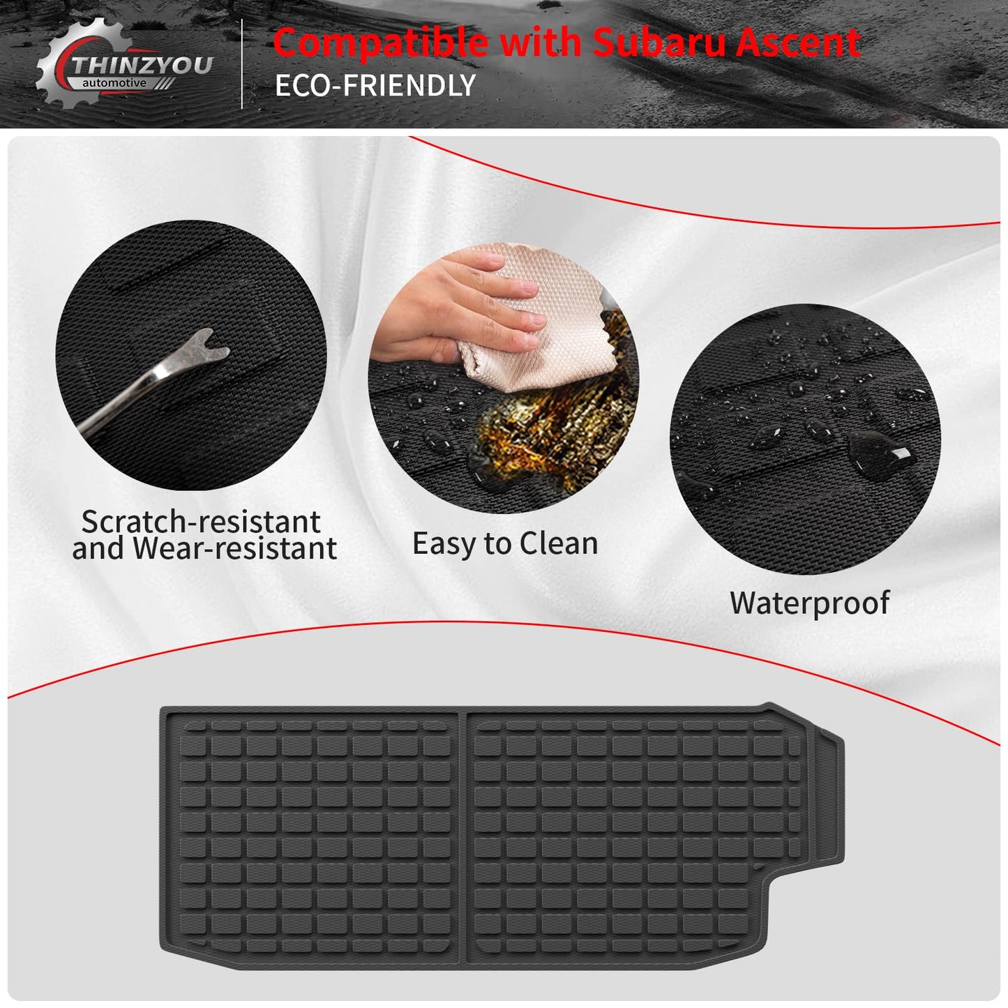Thinzyou Cargo Mat Compatible with 2019-2025 2026 Subaru Ascent Cargo Liner Trunk Liner TPE Back Seat Cover Protector 2023 Ascent Accessories (Fit 7&8 Seats, Trunk Mat+3rd Row Backrest Mats)