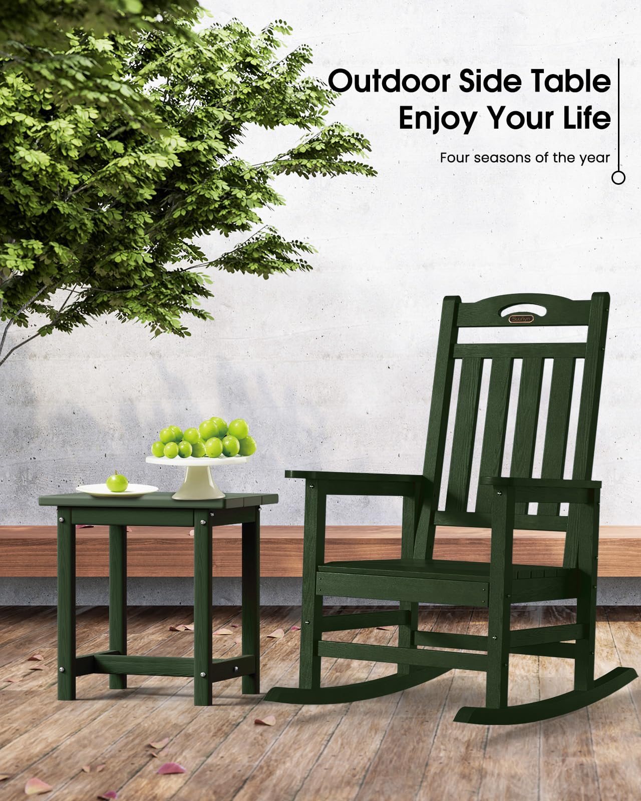 SUUNYN Outdoor Side Table, HDPE Small Outdoor Table, Adirondack Side Tables, Outside End Tables for Patio, Porch, Deck, Pool, Weather Resistant (Green)