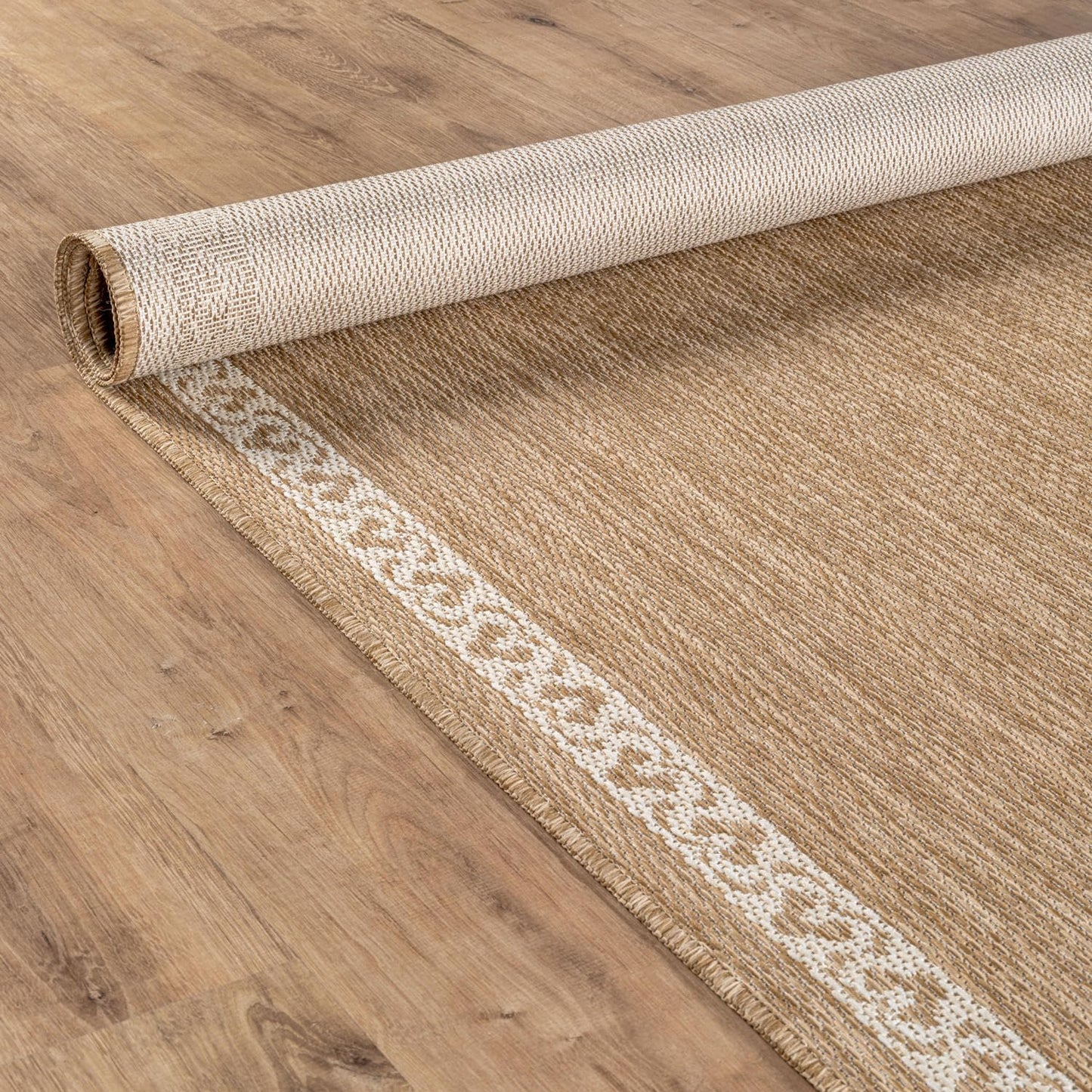 Washable Outdoor Rug 8x10 Modern Area Rugs Outdoor Carpets Bordered Pattern Non Shedding Waterproof Easy Clean Patio Deck Porch Living Room Bedroom Garden RV (8 X 10 Natural)