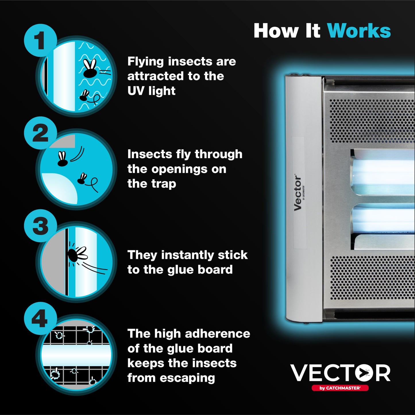 Catchmaster Vector Plasma Screened UV Light Fly Traps Silver, Gnat Traps for House Indoor, Shatterproof Bulbs, UV Lamp Insect Killer, Bug Catcher for Commercial Kitchen, Warehouse & Restaurants