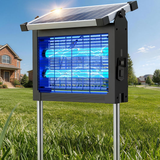 Zechuan Solar Bug Zapper Outdoor, 4500V Electric Mosquito Zapper, IP66 Waterproof Cordless Fly Killer, Type-C Rechargeable with Projection Light for Patio Yard Camping