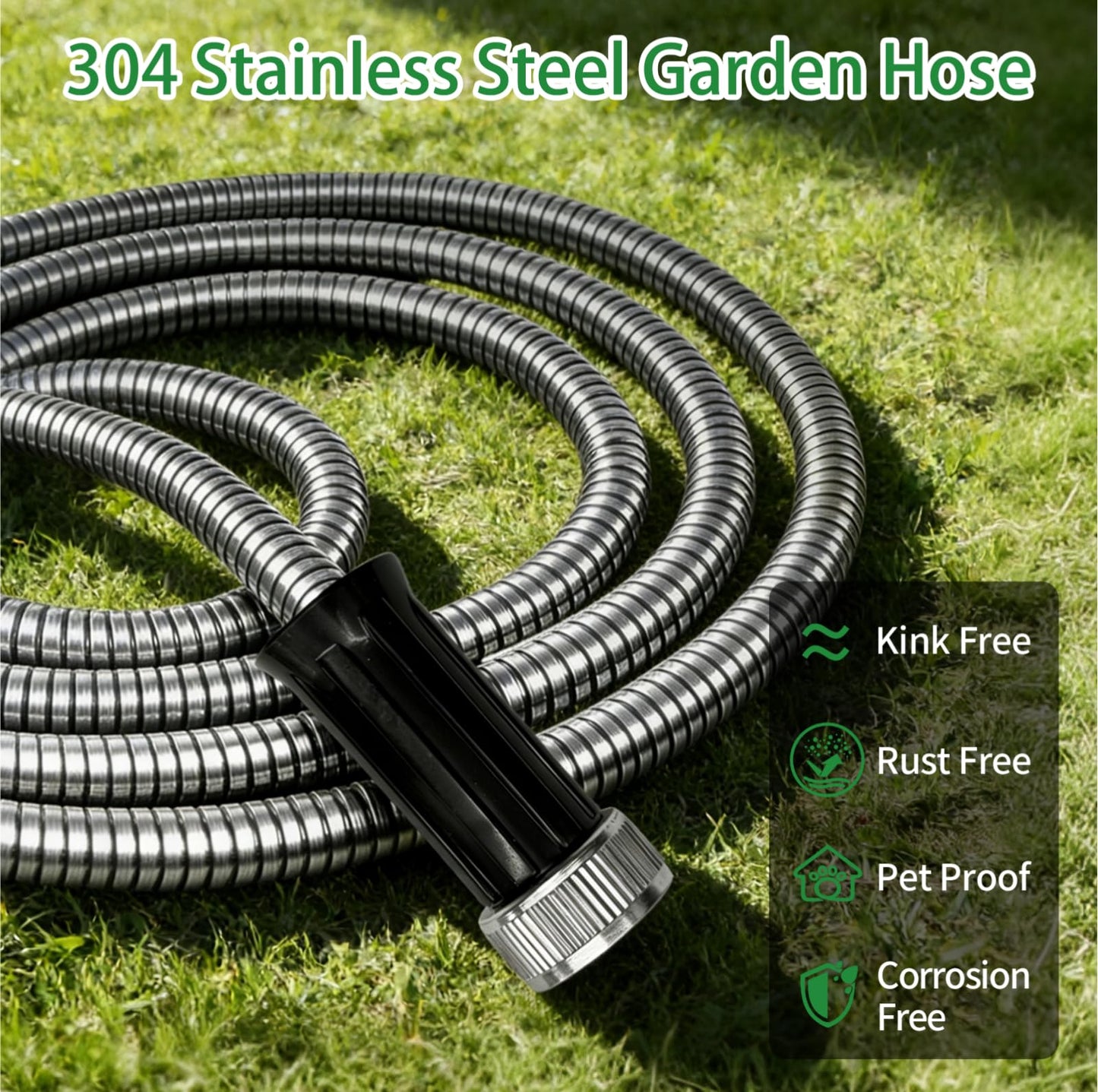 50 ft Metal Garden Hose with Dual Sprayer Set (10 & 6 Patterns), Professional 304 Stainless Steel Flexible Hose, 600 PSI High Pressure Resistant, Leak-Proof Water Hose for Car Wash & Lawn.