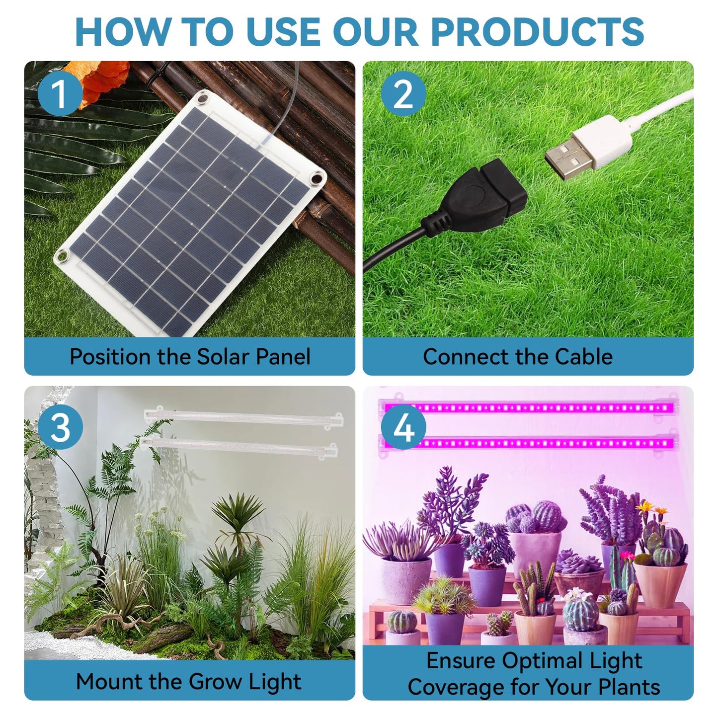 Solar Grow Lights for Outdoor Plants, Adjust Gooseneck Grow Light for Indoor Plants, Solar Plant Grow Light for Indoor Garden Balcony Greenhouse Herbs Vegetables Flowers Potted (30W)