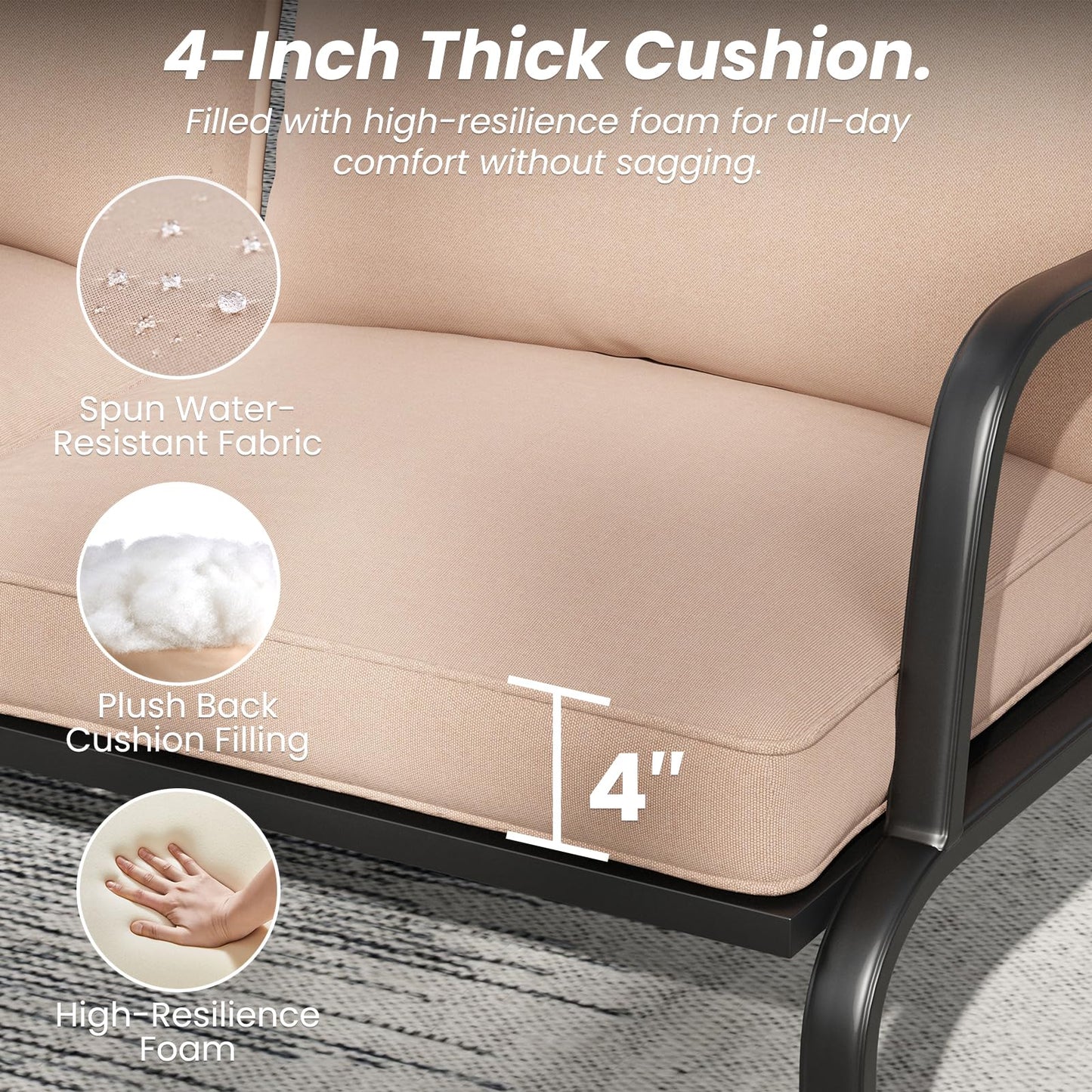 Soohow Outdoor Patio Conversation Set, 4 Seat Patio Furniture Set, Loveseat Sofa + 2 Swivel Sofa with 4" Cushion & Coffee Table for Porch, Poolside, Deck, and Yard