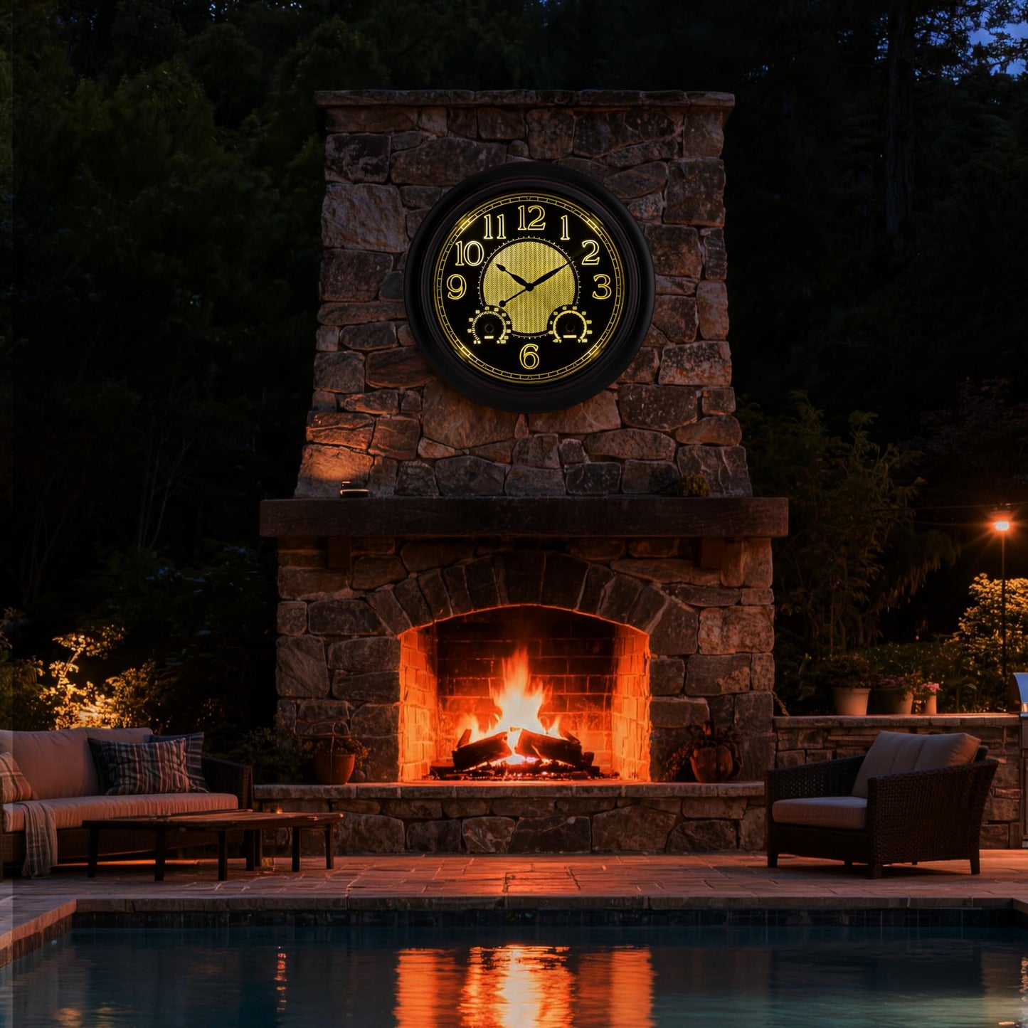 18 Inch Large Illuminated Outdoor Wall Clock, Waterproof Wall Clock with Smart Night Light Sensor, Lighted Large Wall Clock with Thermometer & Hygrometer for Patio Pool Porch Garden & Home Decor