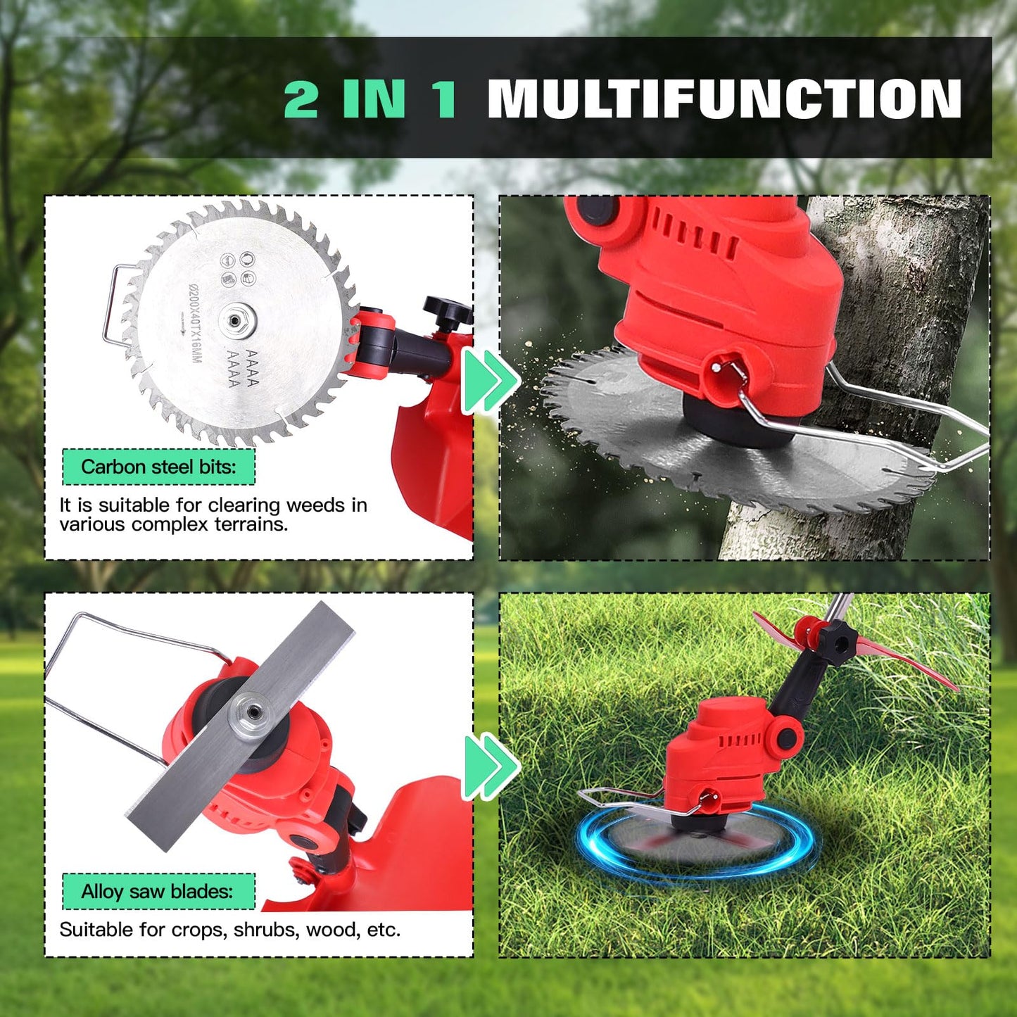 Cordless 2-in-1 Tiller & Weed Whacker Combo, 800W Brushless Motor, 12"x9" Rototiller, 8" Trimmer, 2x21v 6.0Ah Battery, Electric Weed Eater & Garden Tiller, Perfect for Lawn Care & Gardening Tools