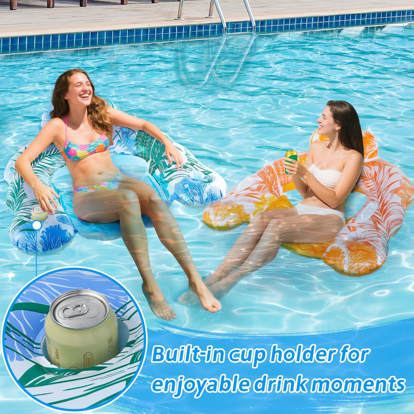 Pool Float Chair with Handle - 2pcs Extra Large Inflatable Pool Chair Floats Adult Size, Lake Water Swimming Pools Floating Seat Lounger Floaties Raft Toy