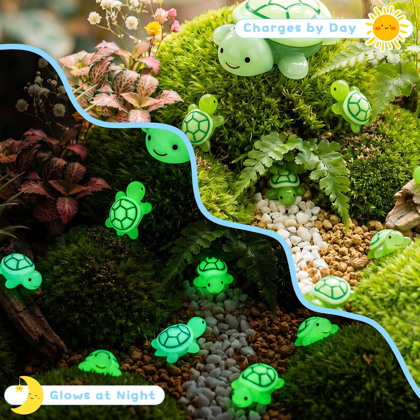 Nimbus Verse 36 Pcs Green Glow in the Dark Mini Resin Turtles Figurines 3D Luminous Animals with 1 Jumbo Resin Turtles for Fish Tank Garden Accessories DIY Miniature Dollhouse Landscape Party Decor