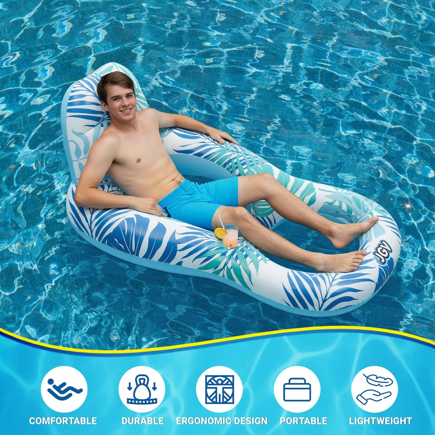 Pool Floats for Adults,Inflatable Chair Lounger Floaties with Drink Holder,Travel Pool Beach Lake Swim Inflatables Water Floating Rafts