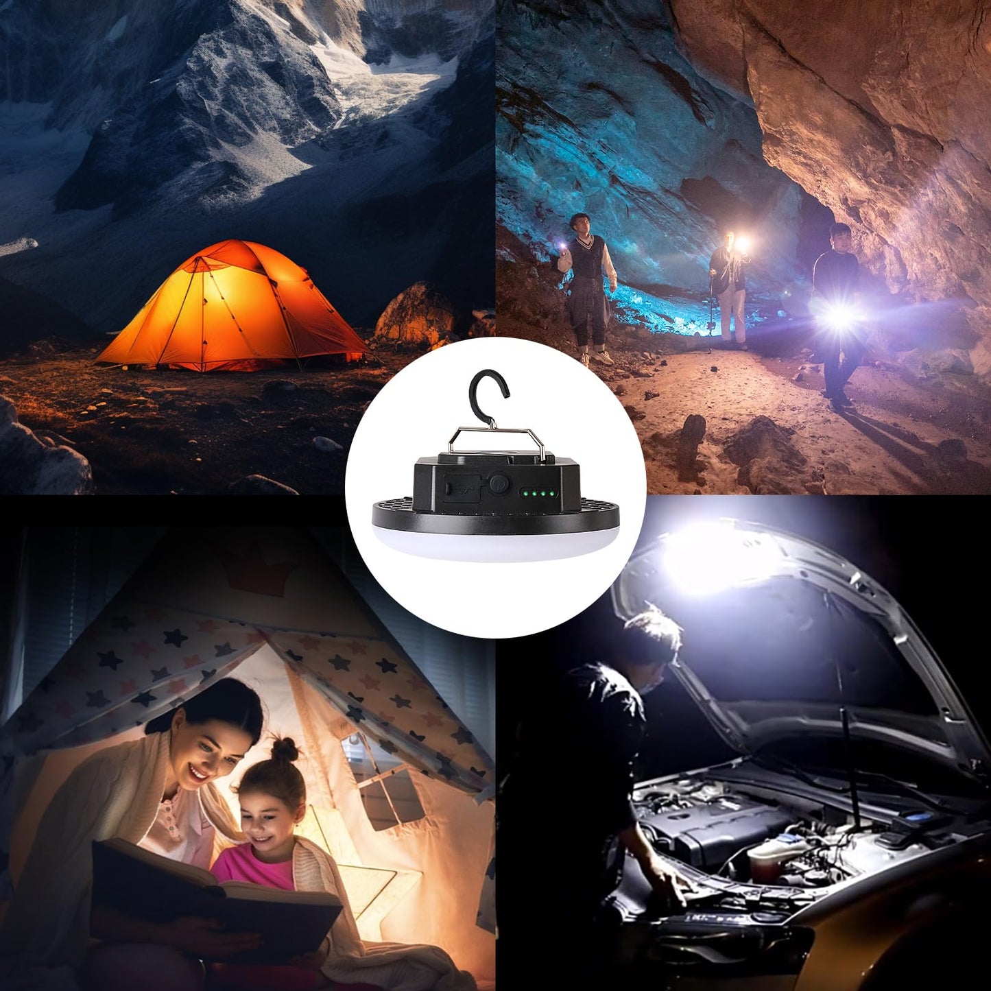 10000mAh Rechargeable Tent Light 3 Lighting Modes, 4000LM LED Portable Camping Lantern, IPX5 Waterproof, 30W Hanging Tent Light with Magnet, for Emergency & Gift