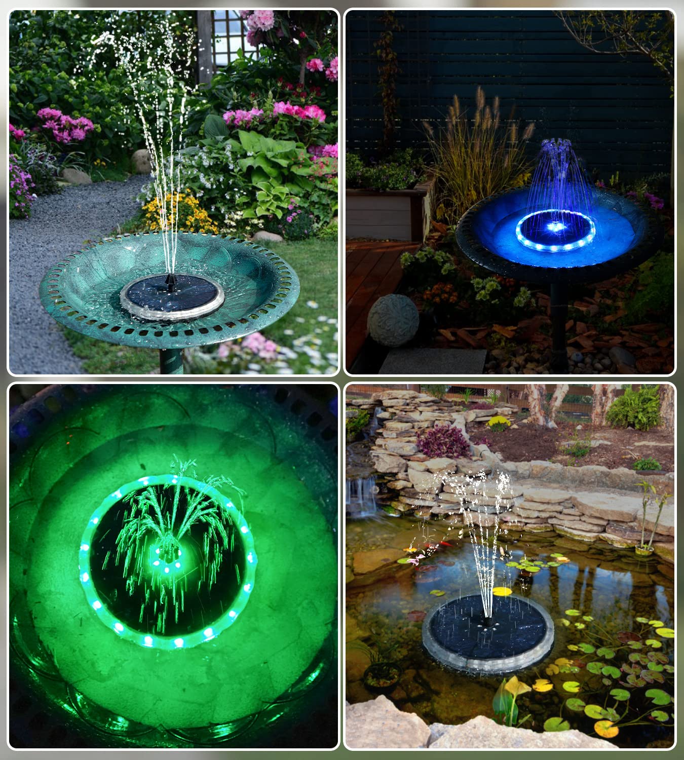 Yzert Solar Fountain Matte Panel with 4000 mAH Battery, 4W Bird Bath Fountains Solar Power with 8 Nozzles, Floating Solar Fountain Pump for Bird Bath, Garden, Pond, Outdoor (Color Change)