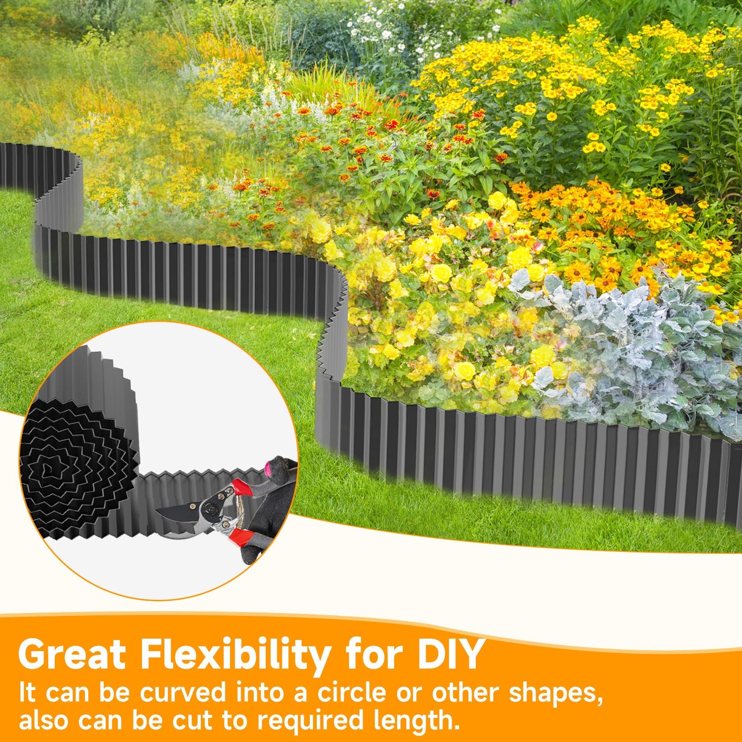 MTART Corrugated Metal Edging for Landscaping, Sturdy Garden Edging Border for Flower Bed, Lawn and Landscape Edging (Black, 6"×40Ft)