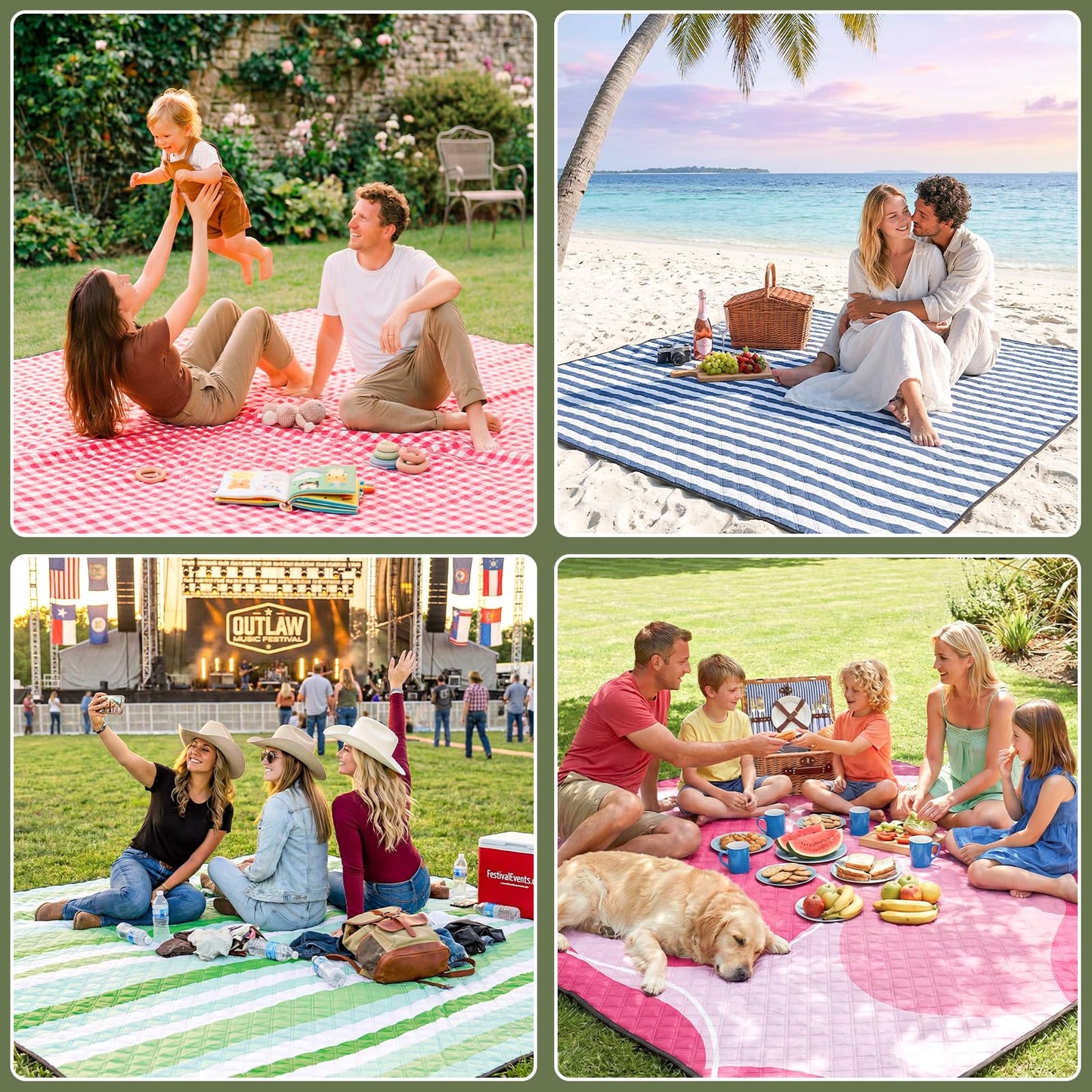 Genovega Waterproof Picnic Blanket Beach Outdoor Camping Mat Rug Extra Large Foldable Cute Big Travel Essential Accessories Gift Park Patio Lawn Garden Grass PlayMusic Festival Concert Must Have