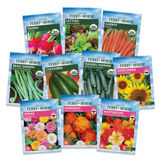 Ferry-Morse Easy Grow Garden Seed Variety Pack (10 Pack) – Organic Vegetable & Flower Seeds, Direct Sow Garden Kit for Raised Beds & Containers, Includes Pollinator-Friendly Varieties