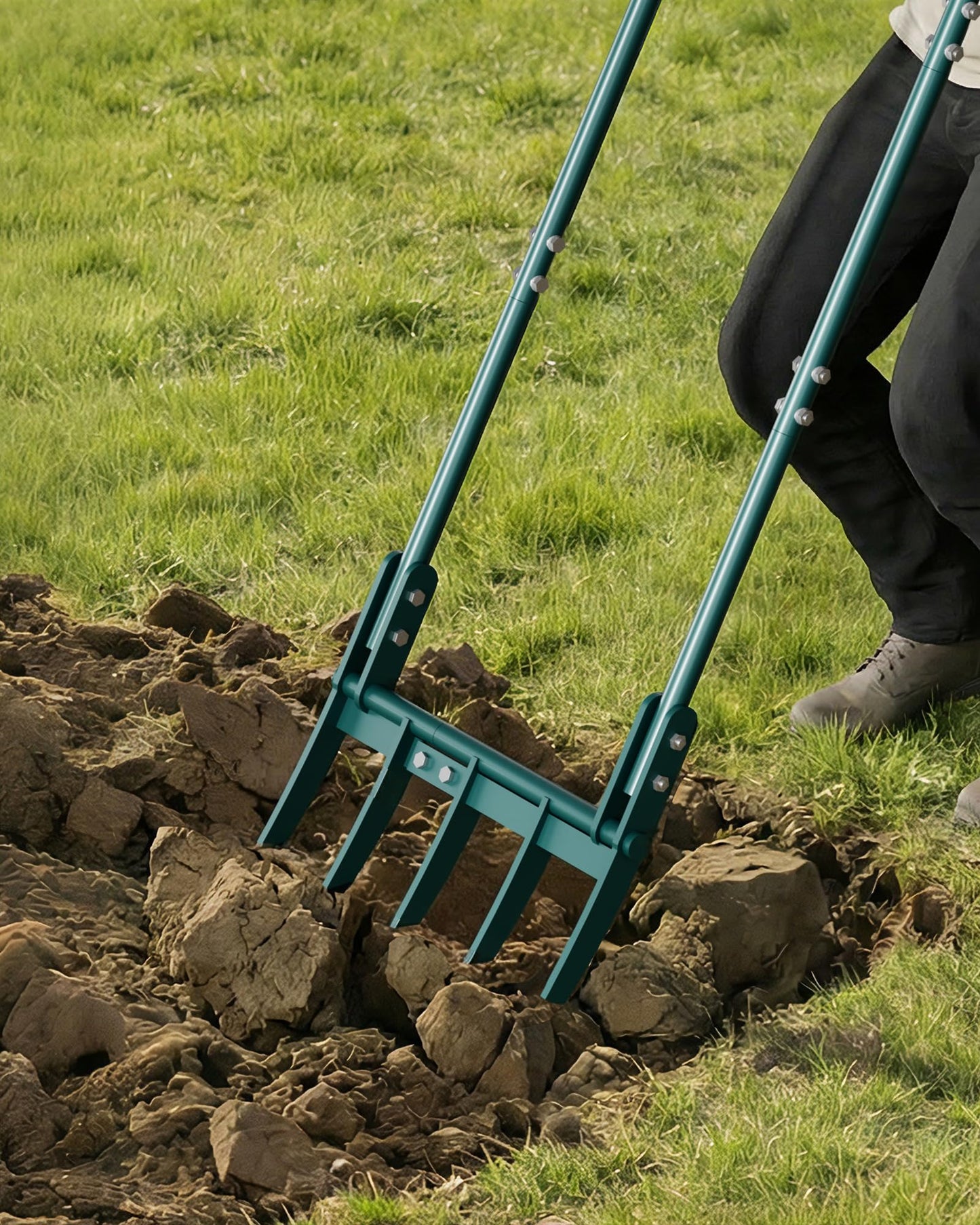 Forvenora Heavy Duty Broadfork Garden Tool, 5-Tine Manual Soil Tiller for Deep Digging & Turning Soil, 54" Long Broad Fork for Farm and Home Garden