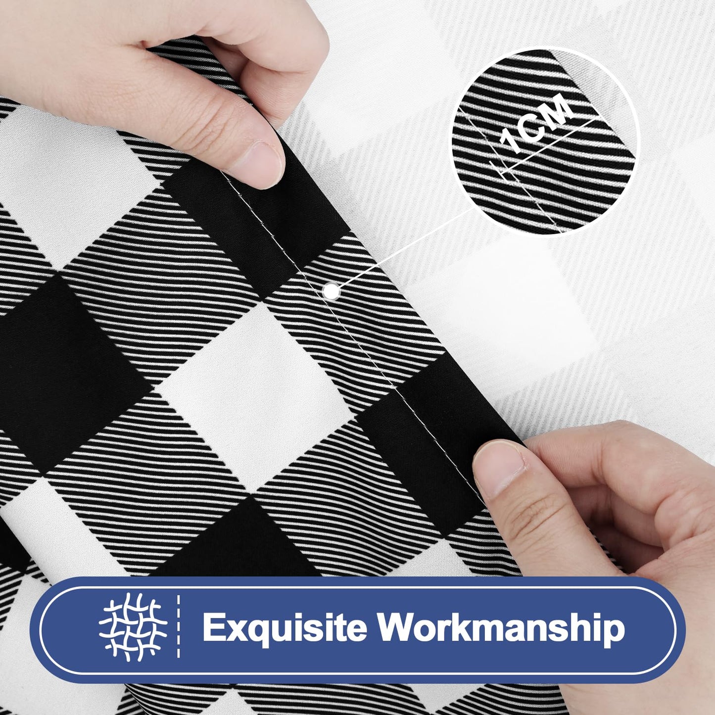 Smiry Picnic Table Cloth 2 Pack, Waterproof Elastic Fitted Tablecloths for 6FT Rectangle Tables, Washable Polyester Buffalo Plaid Tablecloth for Camping, Dining & Outdoor (Black & White, 30" x 72")