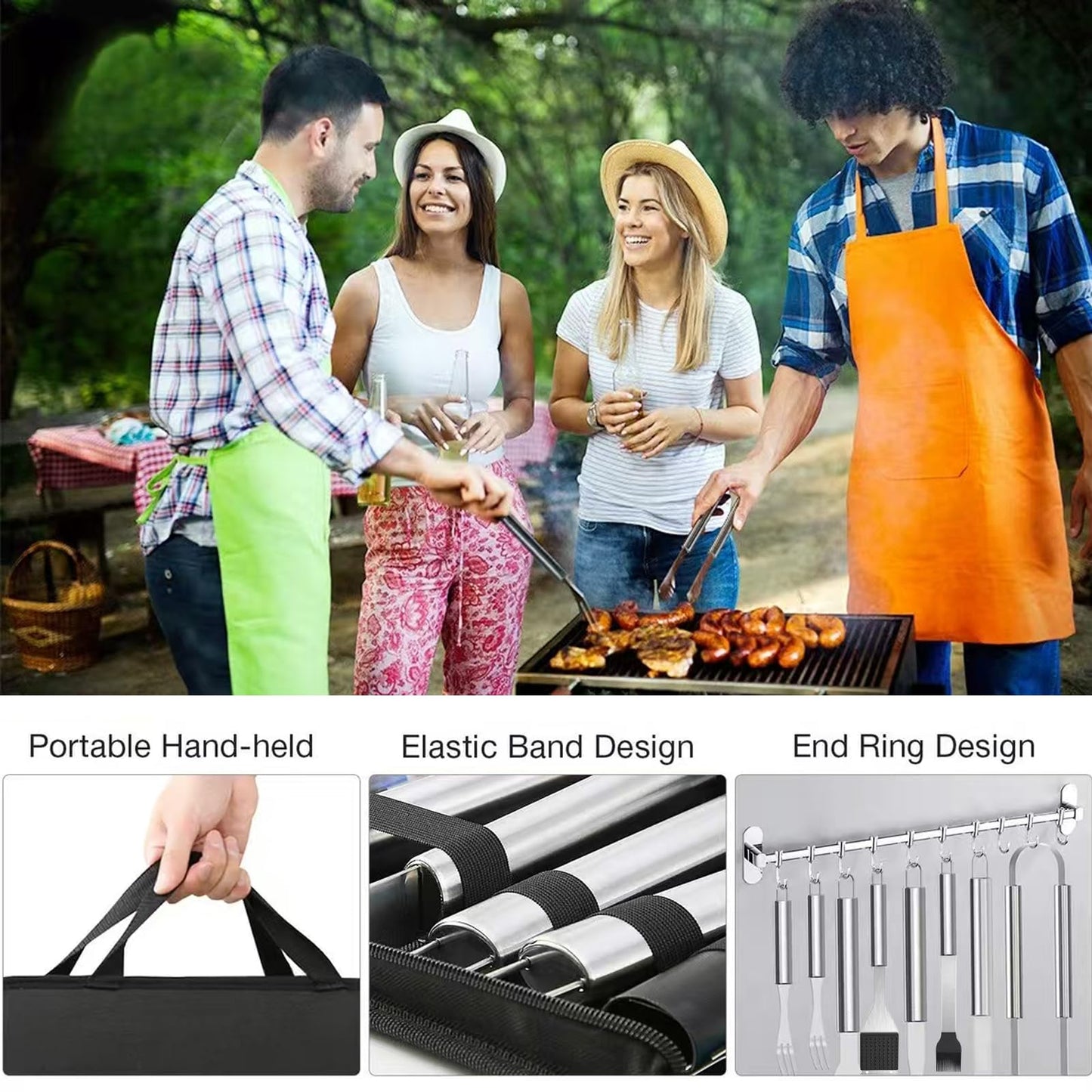 30PCS Portable Grilling Accessories Kit,BBQ Accessories Set with Storage Bag,Stainless Steel Barbecue Tool Set with Apron, for Outdoor,Camping,Backyard Grill Accessories Sets,Man Best Barbecue Gift