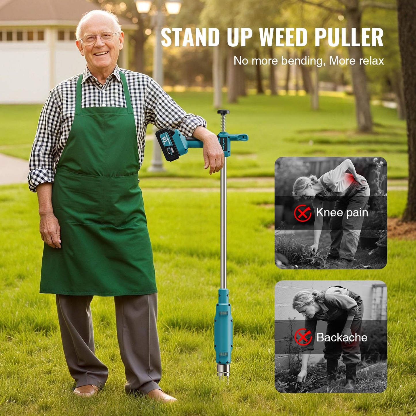 TREXEEN Weed Puller Tool,Electric Stand Up Weed Puller Tool, 21V Battery Powered w/ 2pcs 3000mAh,Heavy Duty 3-Claw Steel Root Weeder,for Dandelion Lawn Garden Yard