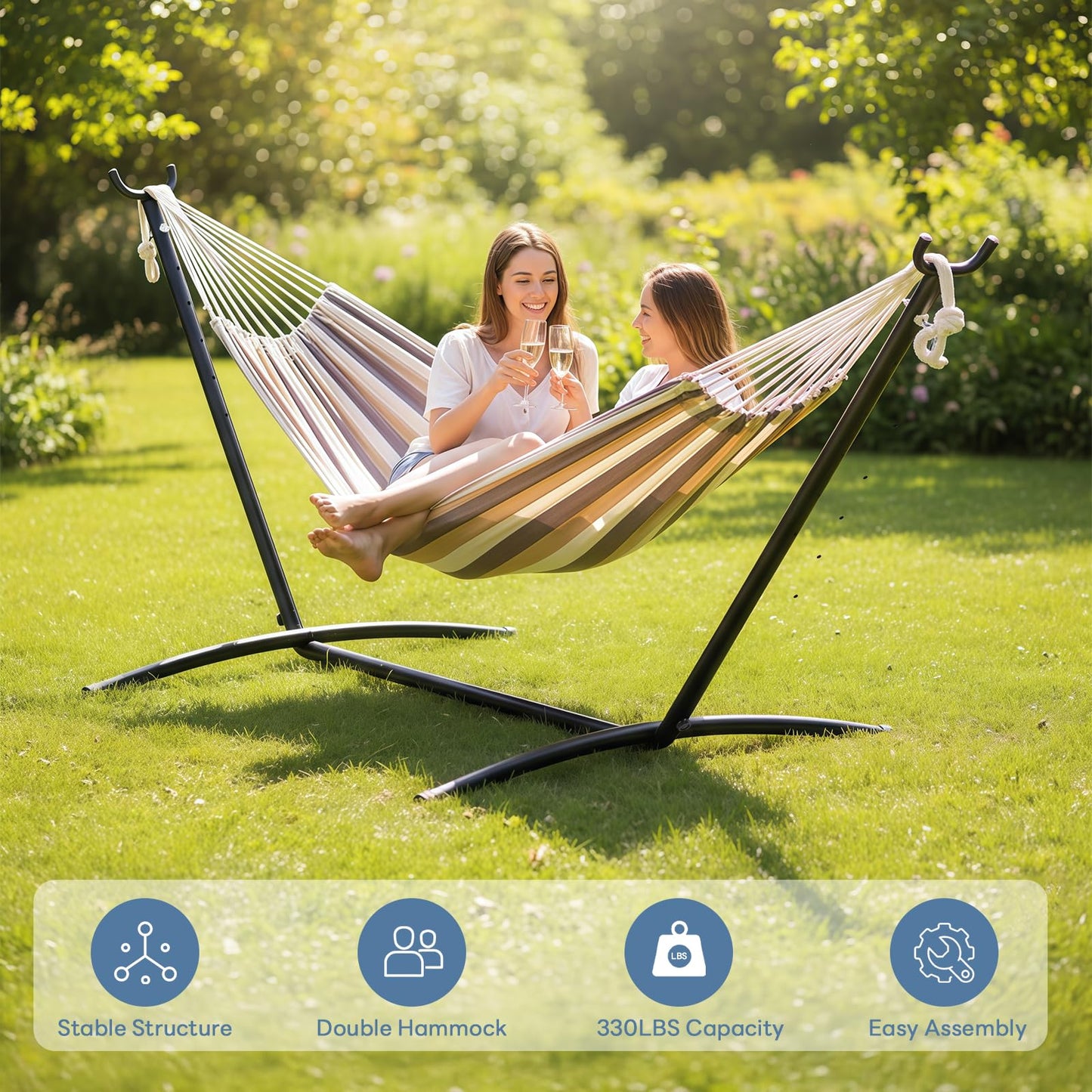 Sweetcrispy Hammock Stand Only, Heavy Duty Hammock Stands for Double 2 Person, Portable Steel Stand for Outside Garden Backyard Patio Pool Beach with Carrying Case