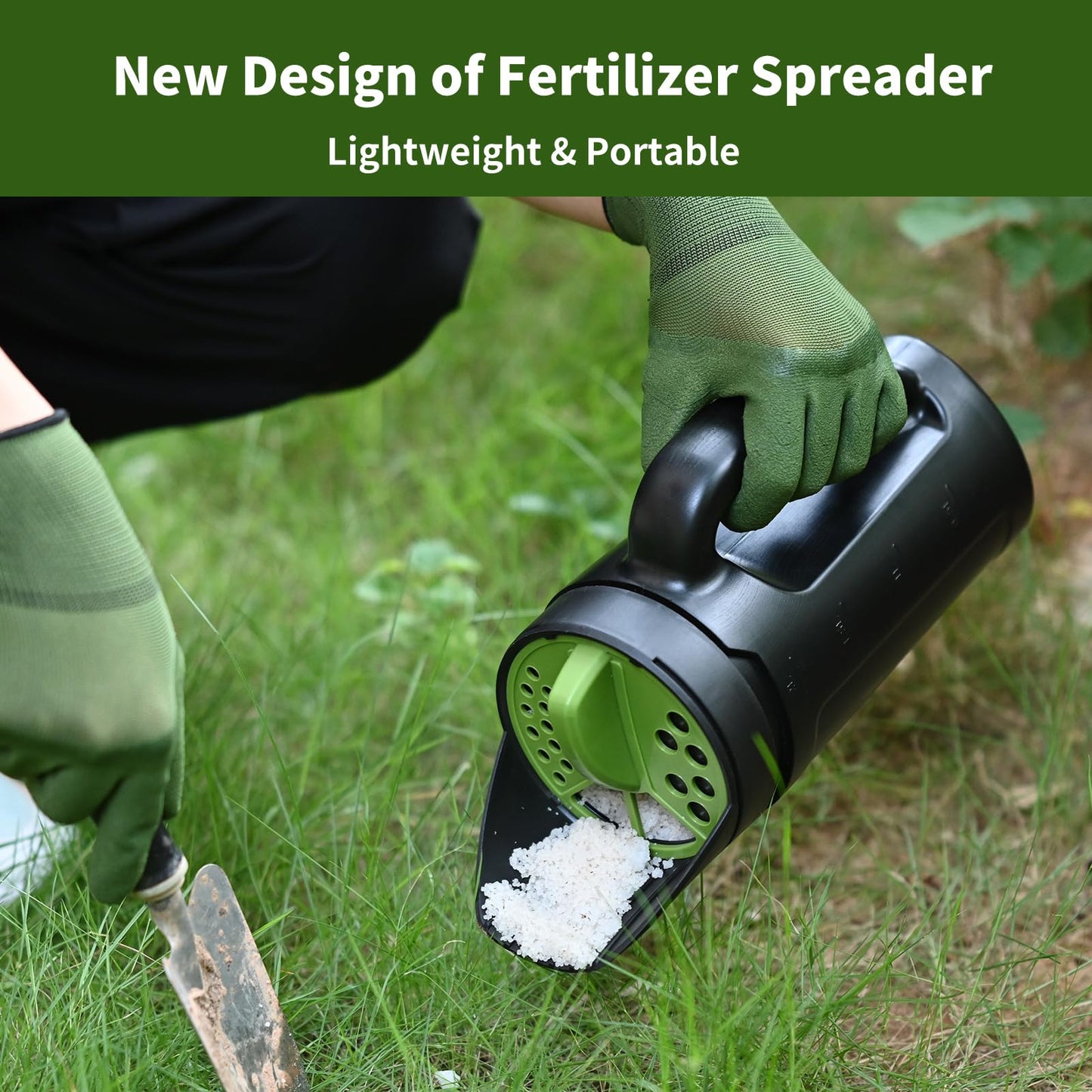 PERSZEN Seed Spreader Hand Held, Hand Spreader Lawn and Garden for Fertilizer Grass Seed Salt Ice Melt Earth Food, Seed Shaker with Multiple Adjustable Opening Sizes for All Purpose, Up to 80 Oz