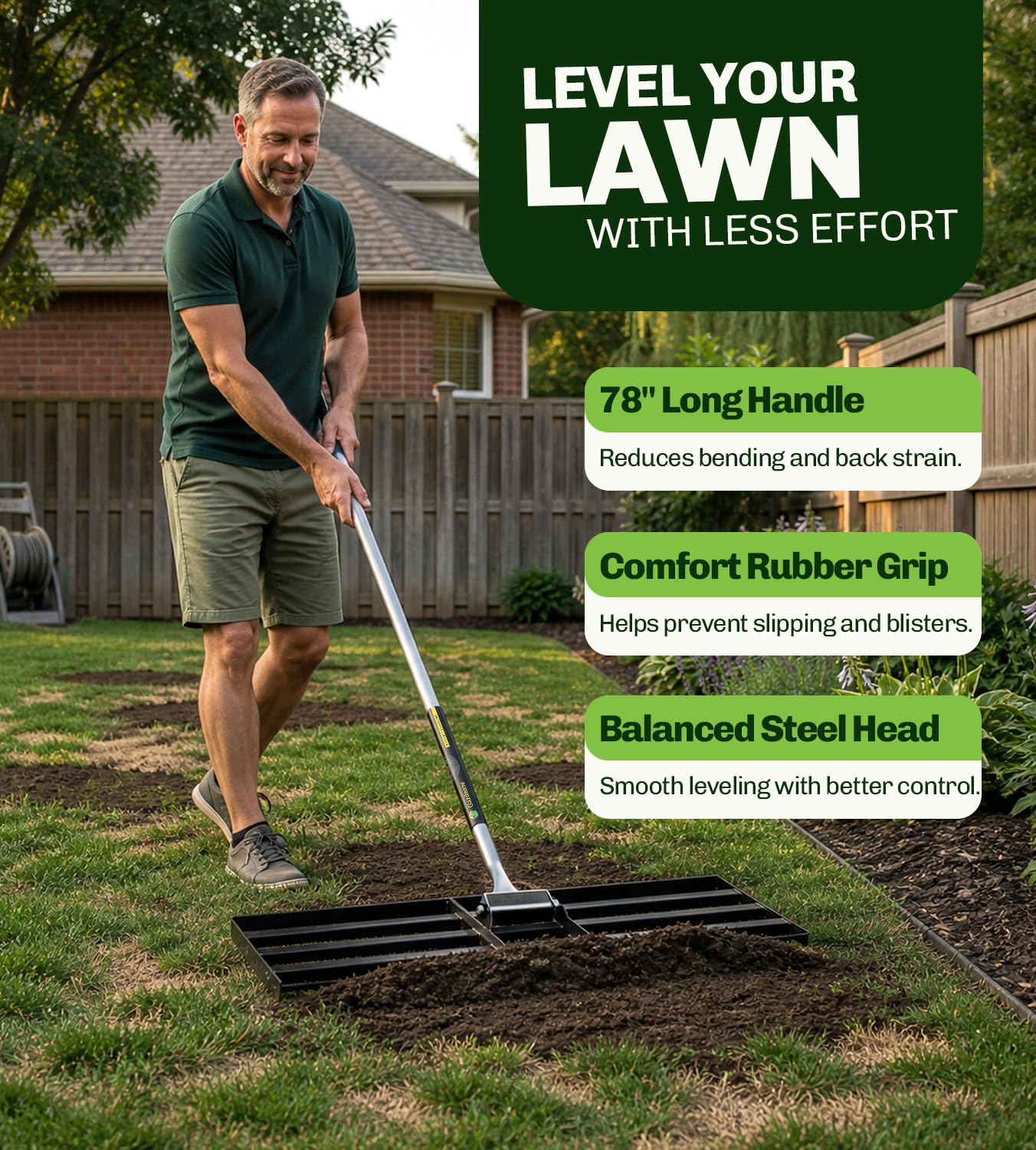 Gardease Lawn Leveling Rake 30 Inch x 10 Inch – Heavy Duty Lawn Leveler & Yard Leveling Rake – Steel Lawn Level Rake & Leveling Tool for Soil, Sand & Top Dressing