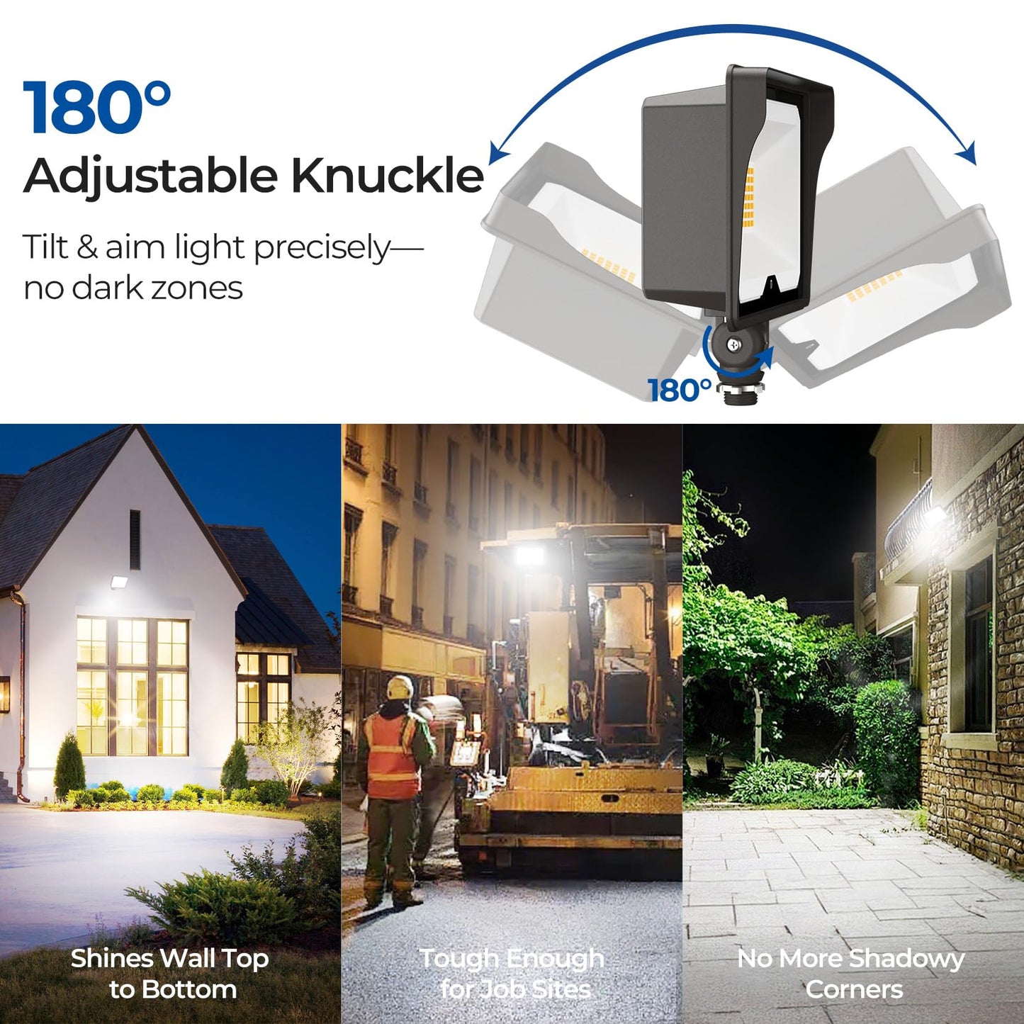 CINOTON 55W LED Flood Light 3CCT (3000K/4000K/5000K), 7700LM Dusk-to-Dawn Photocell Outdoor Security Lighting, 120V IP65 Aluminum Wall Pack for Porch/Barn, 180° Knuckle Mount, 2 Modes, ETL, 2 Pack