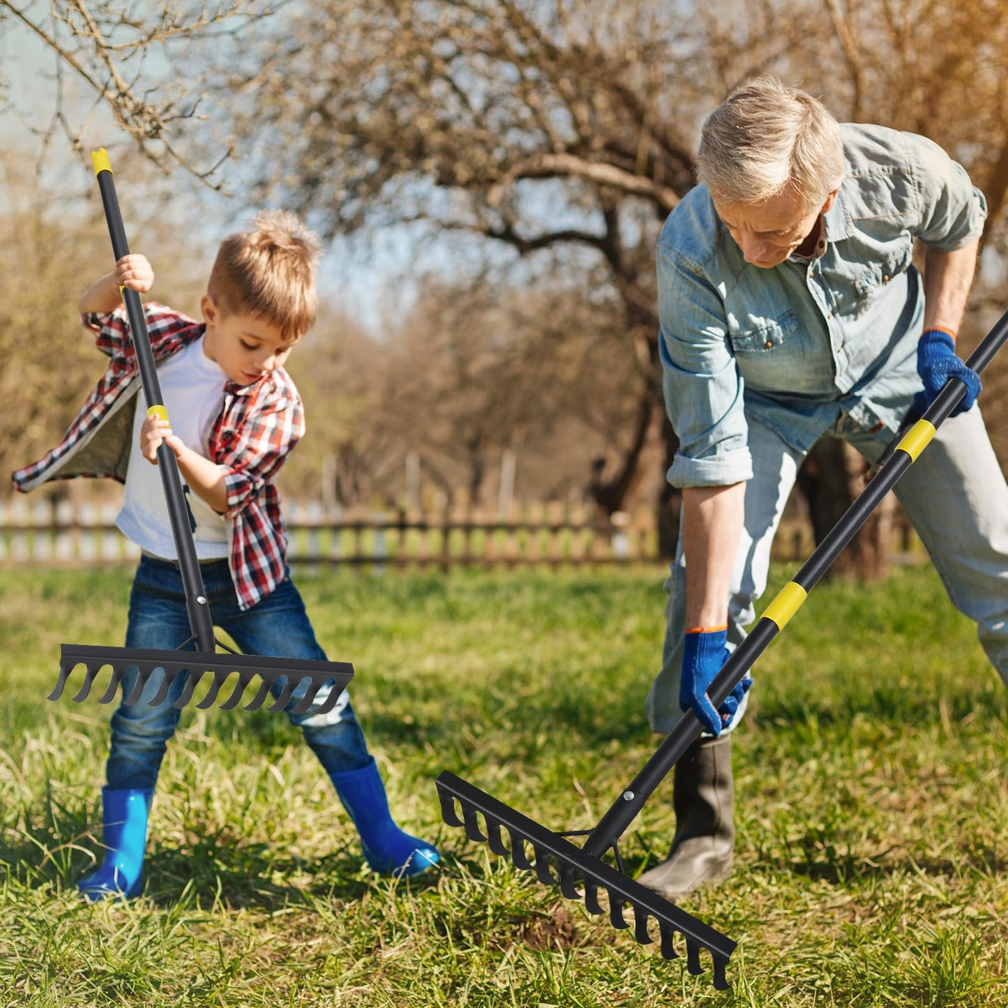 Bow Rake, 78" Heavy Duty Garden Tools Lawn Leveling Rake with Long Handle, 12 Tines Garden Tools Metal Head for Loosening Soil, Cleaning the Leaves and Weeding Control, Leaf, Thatch, Landscape Tools