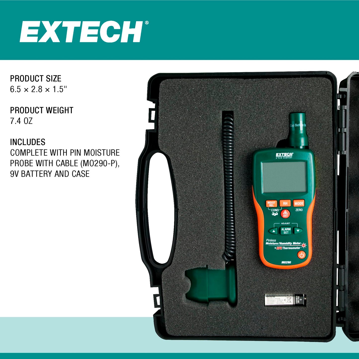 Extech MO290 Pinless Moisture Psychrometer with IR Thermometer
