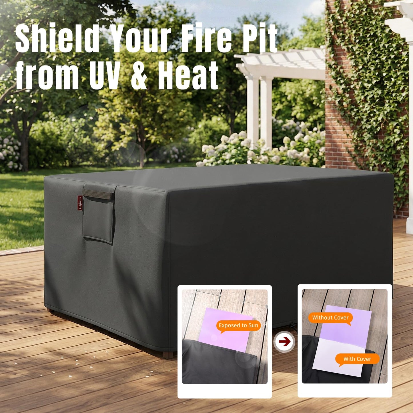 SHINESTAR Fire Pit Cover Rectangular for 44-48 Inch Fire Pit Table，Heavy-Duty Ripstop & Waterproof, with Windproof Drawstring and Buckles, 48 x 28 x 24 Inches