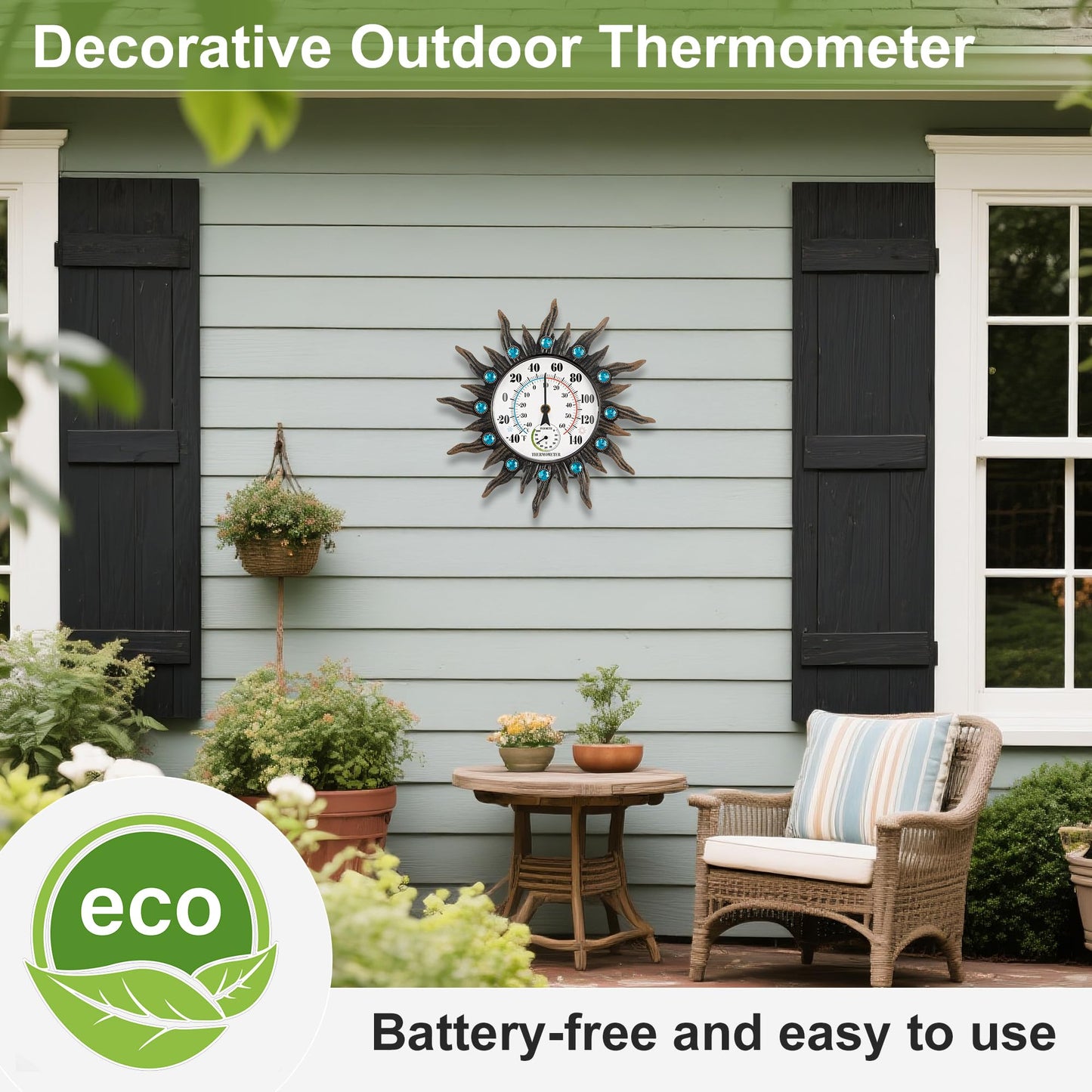 Indoor Outdoor Thermometer, Hummingbird Wall-Mounted Outdoor Thermometers Waterproof Decorative for Patio, Garden, Yard, Room, Large Number Easy to Read No Batteries Required