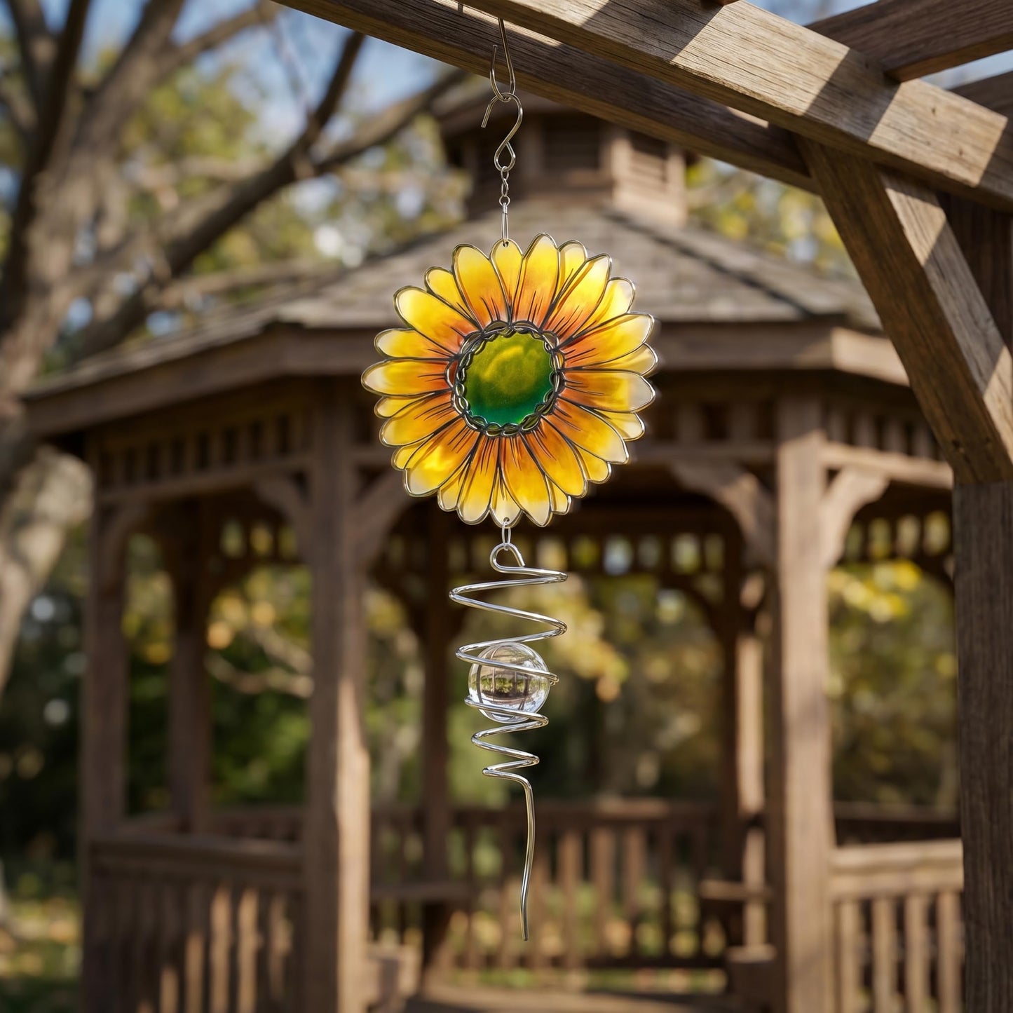 18" Wind Spinner Outdoor Hanging Metal Figurine Spinner for Garden Décor Ornaments,Lawn Yard Patio,Sunflower