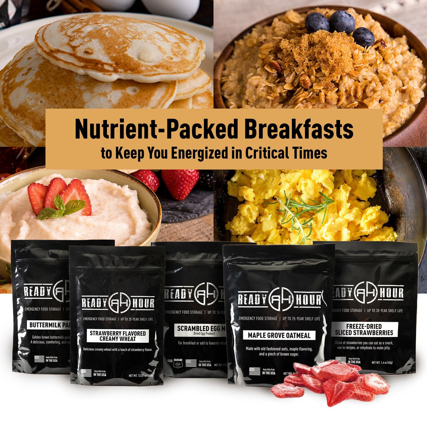 Ready Hour Breakfast Bucket (128 Servings), Emergency Food Supply, Emergency Food Kit, 25-Year Shelf Life Food, Survival Food Buckets, Long-Lasting Food Supply, Flood-Safe Container