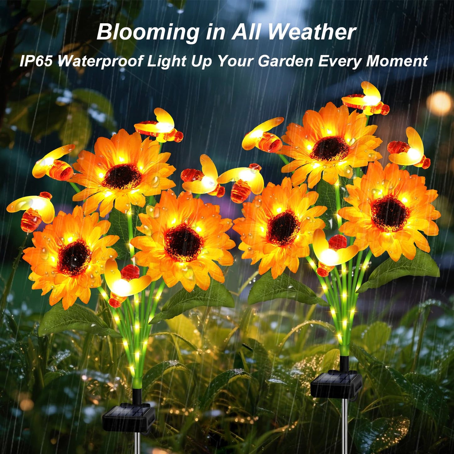 ANGMLN Solar Garden Lights 4 Pack Solar Swaying Bee Lights with Sunflowers, Gifts for Mom Women Mothers Day, Waterproof Firefly Flower Light for Outdoor Decor,Decoration for Patio Yard Landscape