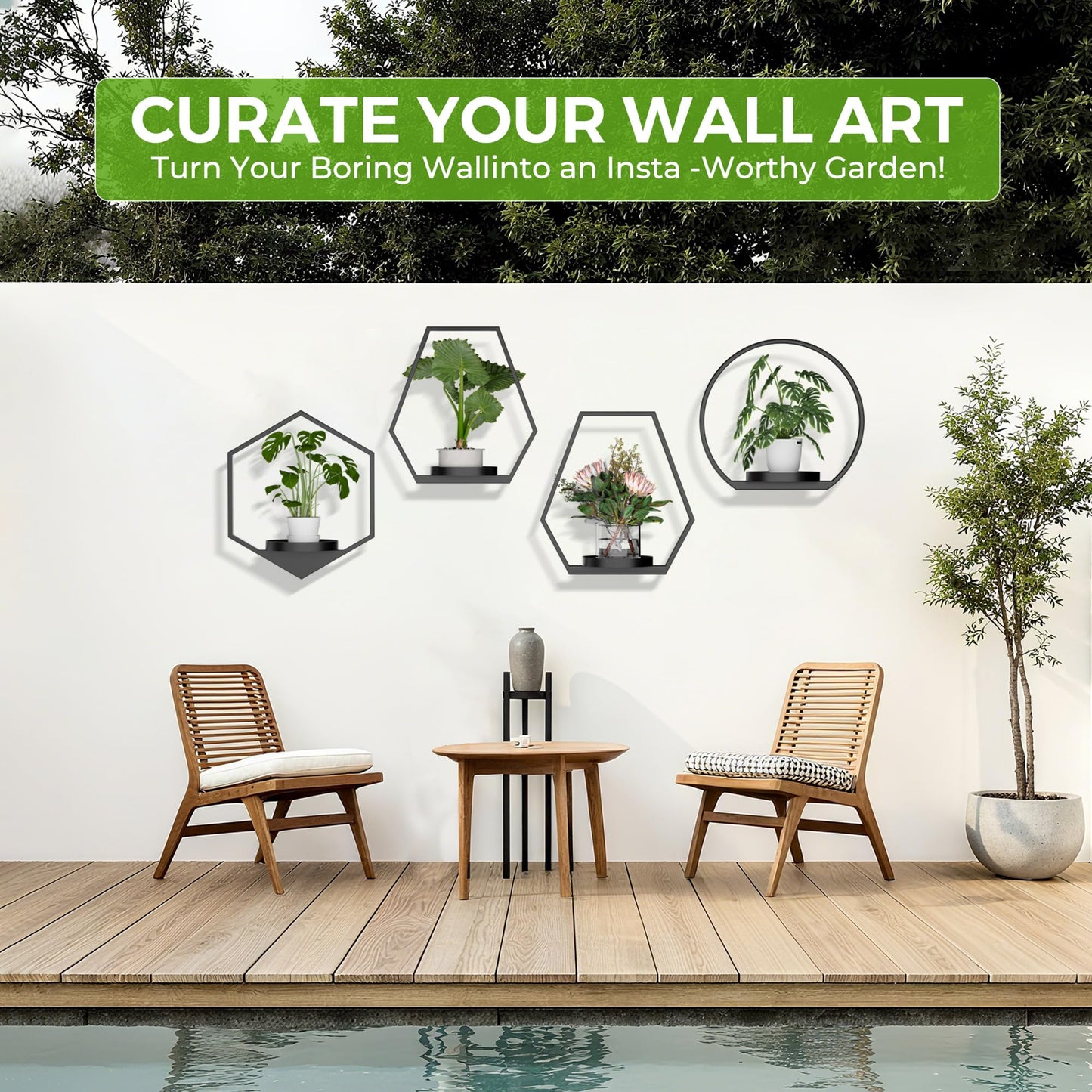 DEMEGA Wall Planters for Indoor Plants, Plant Frames Wall Decor Living Room Plant Stand Hanging Wall Plants Holder to Hold Large Pots Wall Plant Hanger Window Plant Shelves for Outdoor Entryway