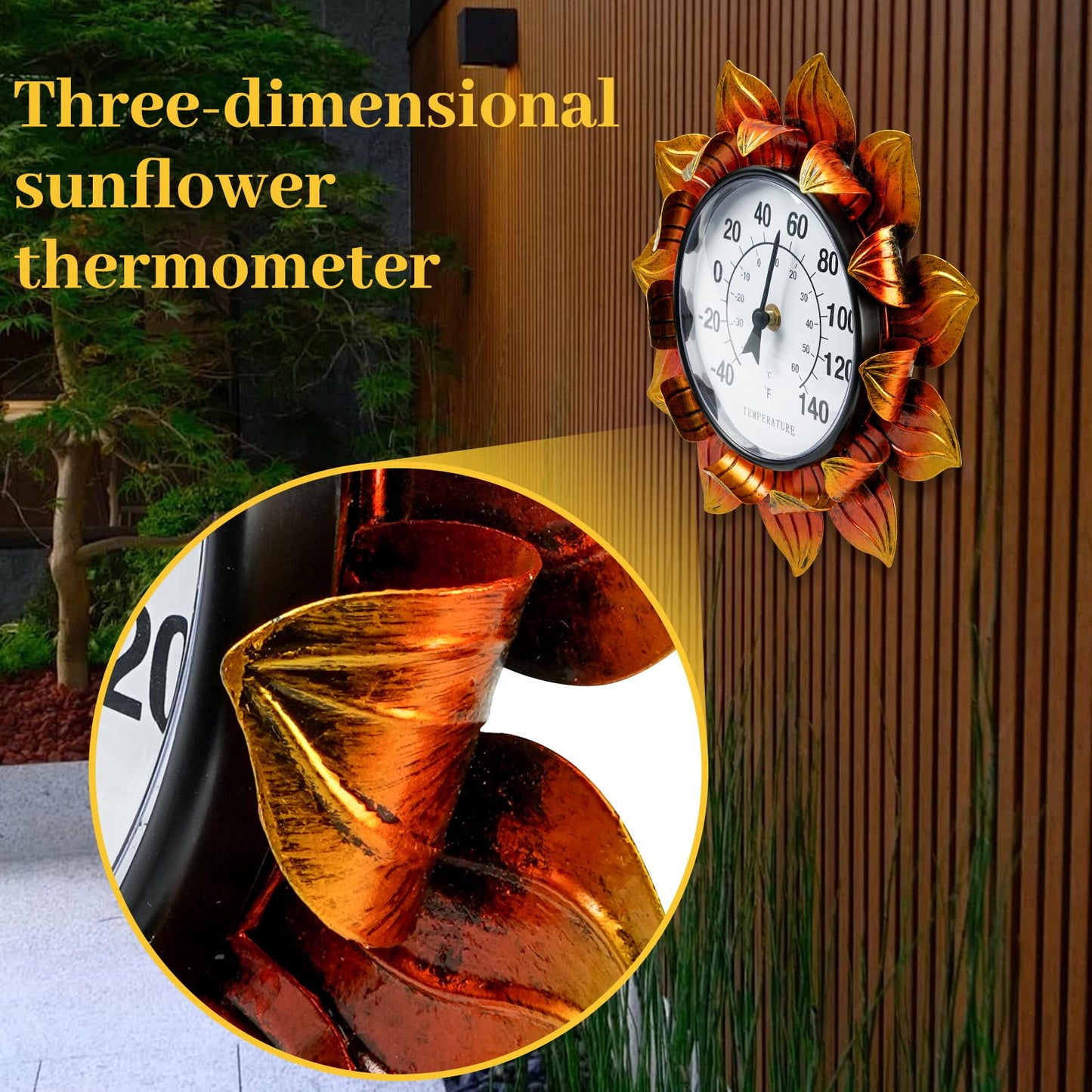 Jusimux Sunflower Wall-Mounted Outdoor Thermometers, 11 Inch Indoor Outdoor Thermometer Decorative for Patio, Living Room,Wine Cellar, Garden Home Decor, No Batteries Required