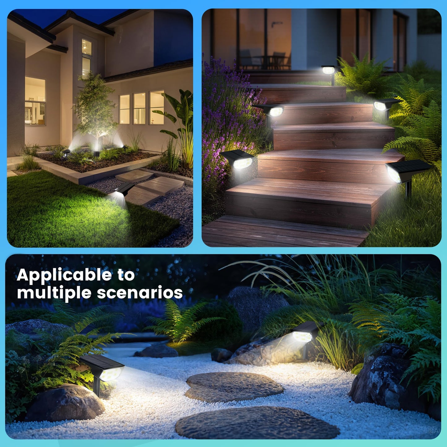 LuViva Solar Spot Lights Outdoor IP68 Waterproof, Ultra-Bright Performance，Simple Modes for Easier Operation, Auto On/Off，Solar Powered Landscape Lights for Garden, Yard, Pathway (Cool White, 4 Pack)