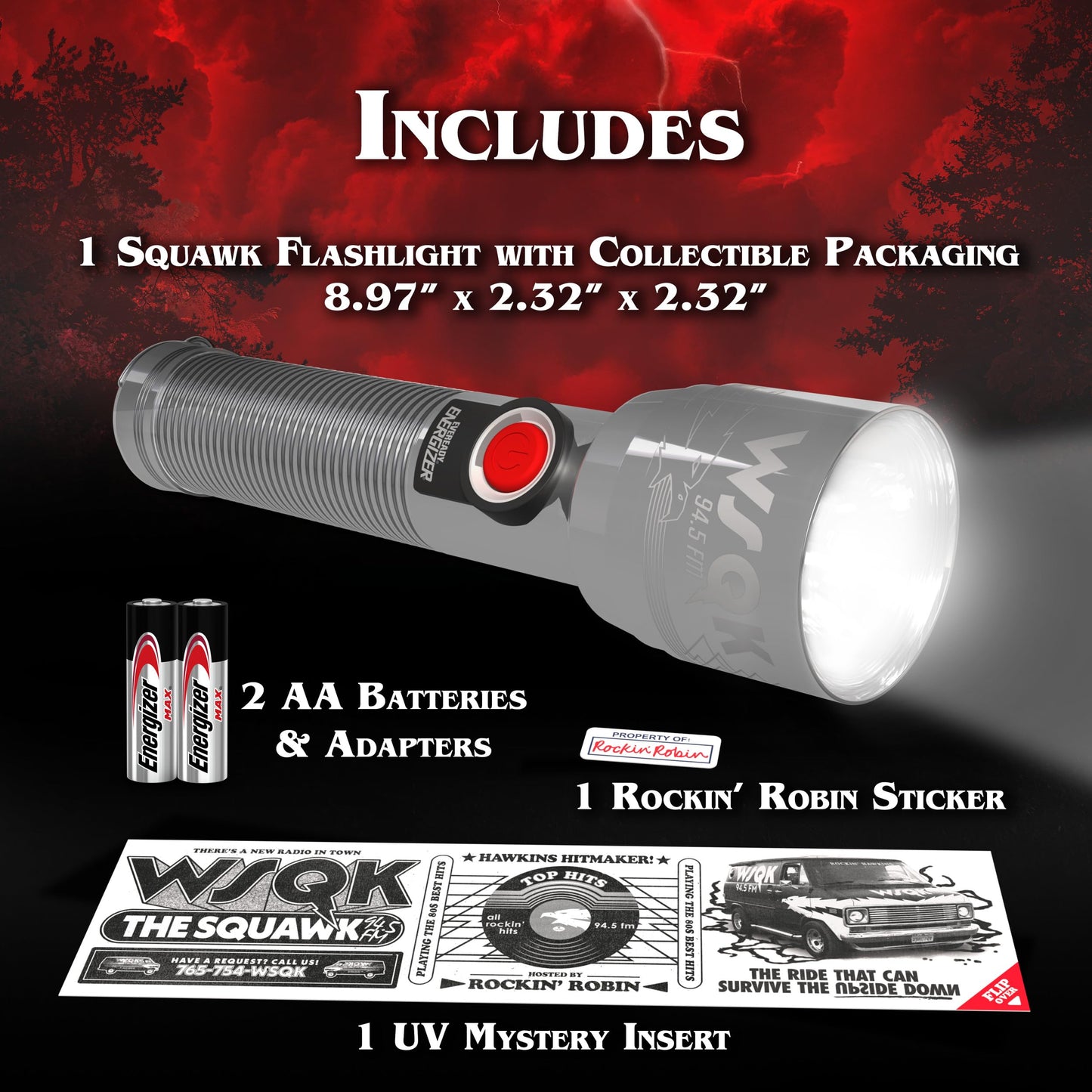 Energizer Stranger Things Squawk Retro LED Flashlight, Water Resistant and Drop Tested Camping Flashlight, Limited Edition, 250 Lumens