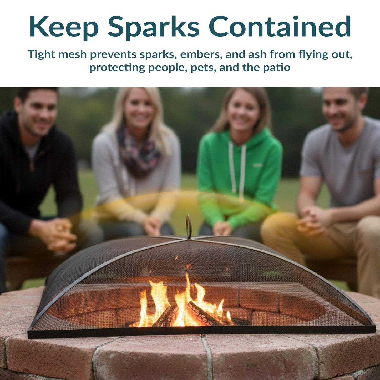 Sunnydaze Heavy-Duty Steel Mesh Fire Pit Spark Screen Cover - Outdoor Fire Pit Screen Cover - Square - Black - 24-Inch