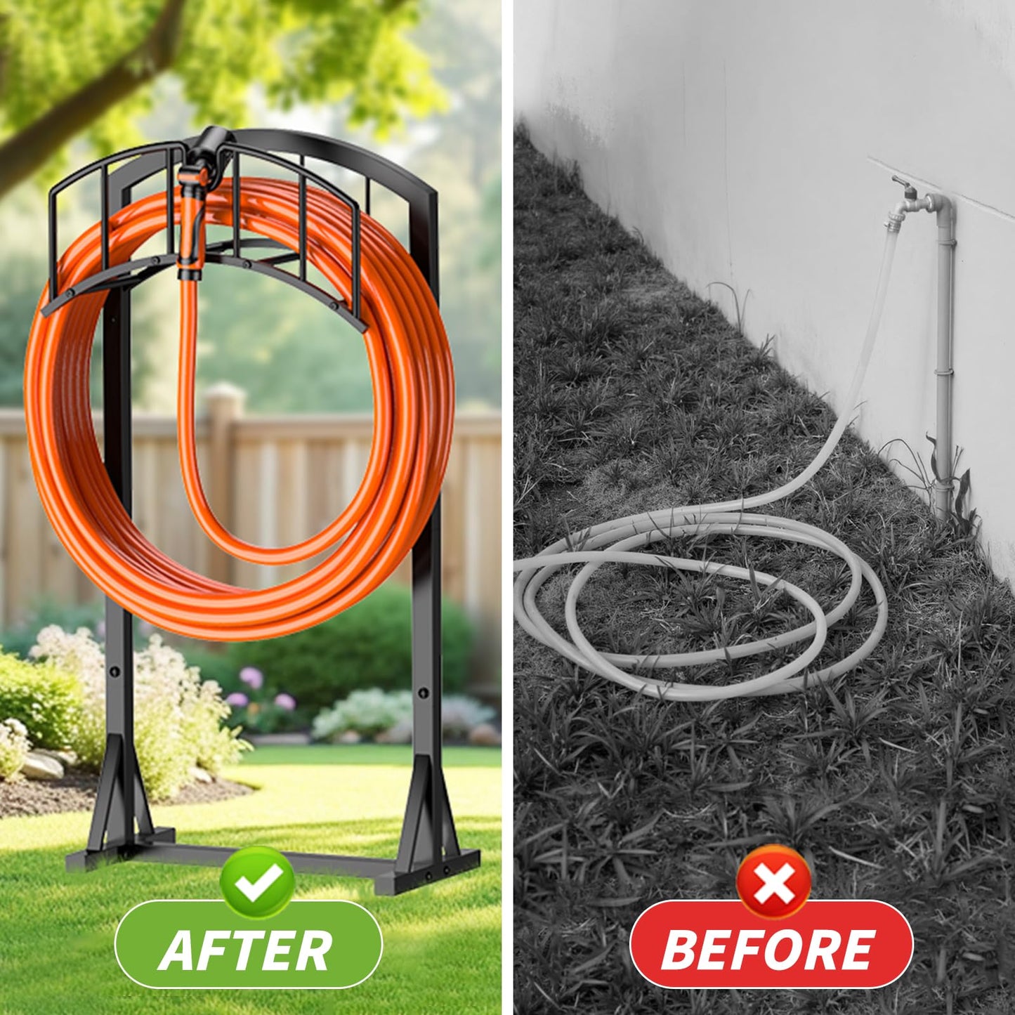 Minicloss Garden Hose Holder, Heavy Duty Hose Hanger with 4 Spikes,Freestanding Water Hose Holders Rack for Outside Lawn & Yard
