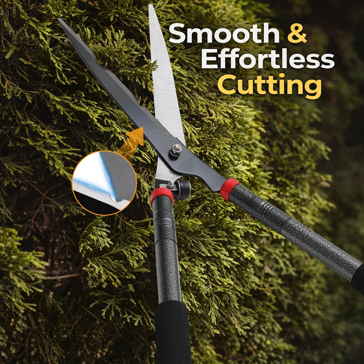 31 inch Hedge Shears Clippers - Self-Sharpening High Carbon Steel Blades, 15" Wide-Cut for Faster Trimming, Long Reach & Ergonomic Grip for Effortless Cutting Trimming of Hedges, Shrubs, Bushes