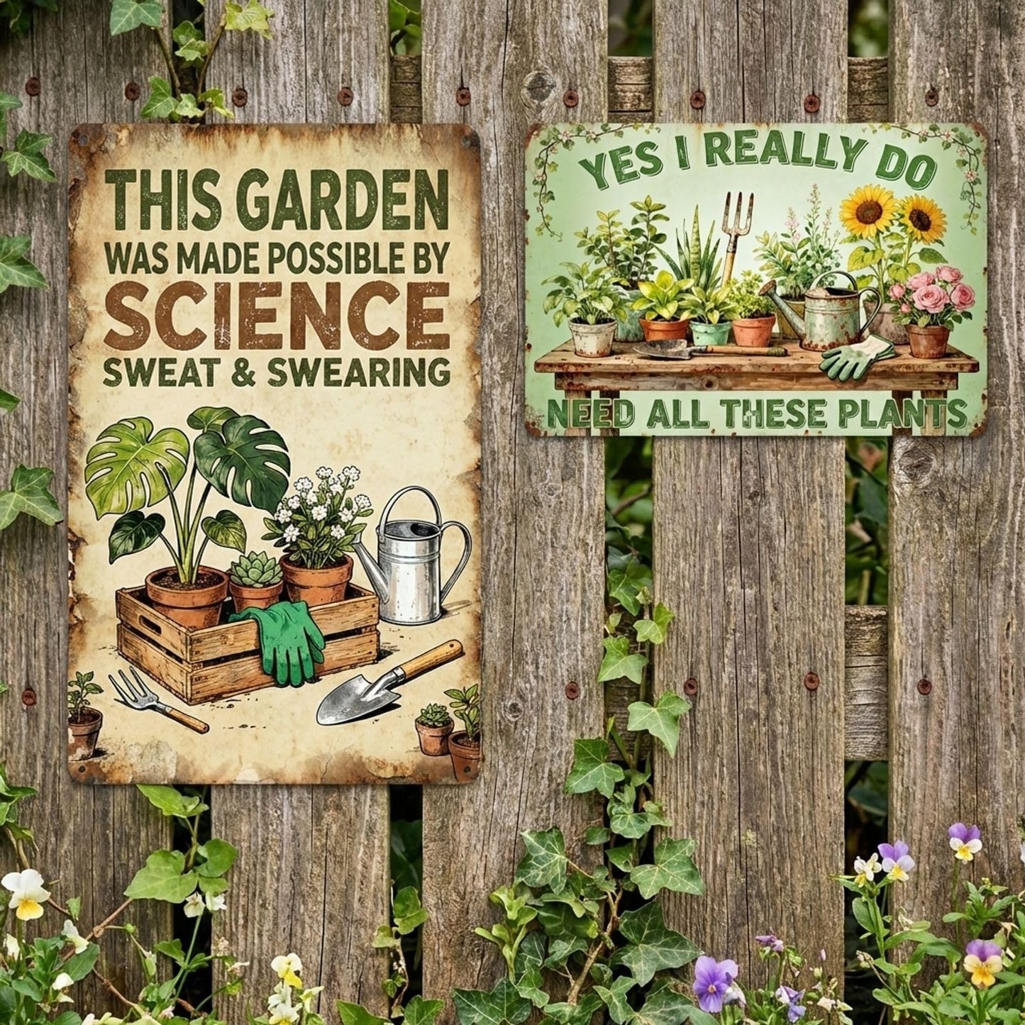 Gardening Gifts - 5 Pcs Unique Metal Garden Decor for Women, Mothers, Grandmas, and Plant Lovers, Garden Welcome Signs for Outdoor, Patio, Yard Decoration, 11.8" x 7.9" Inches