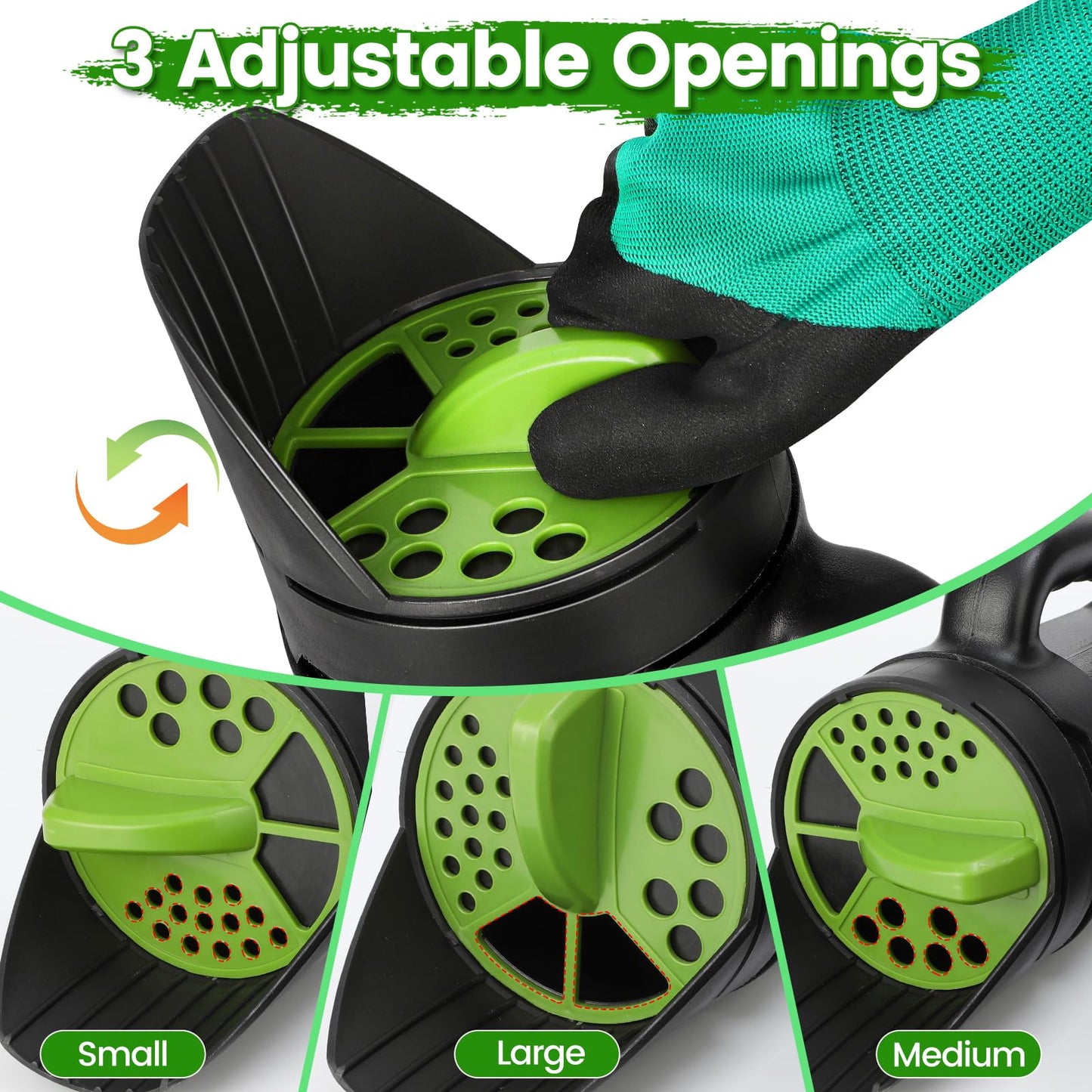 Bacetuao Hand Spreader Shaker, Multiple Adjustable Opening Sizes for All Purpose for Grass Seed, Fertilizer & Earth Food, Snow Salt, Ice and Snow Melt - Up to 80 Oz