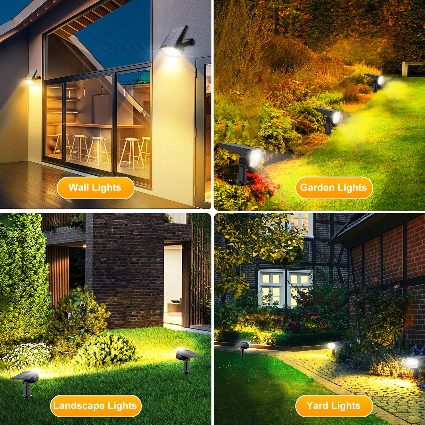 Fabrito Solar Spot Lights Outdoor Waterproof, 72 LEDs Landscape Spotlights with 3 Lighting Modes, 2-In-1 Dusk to Dawn Solar Flood Wall Lights for Garden/Yard/Tree/Pathway/Outside (Warm White) -10 Pack