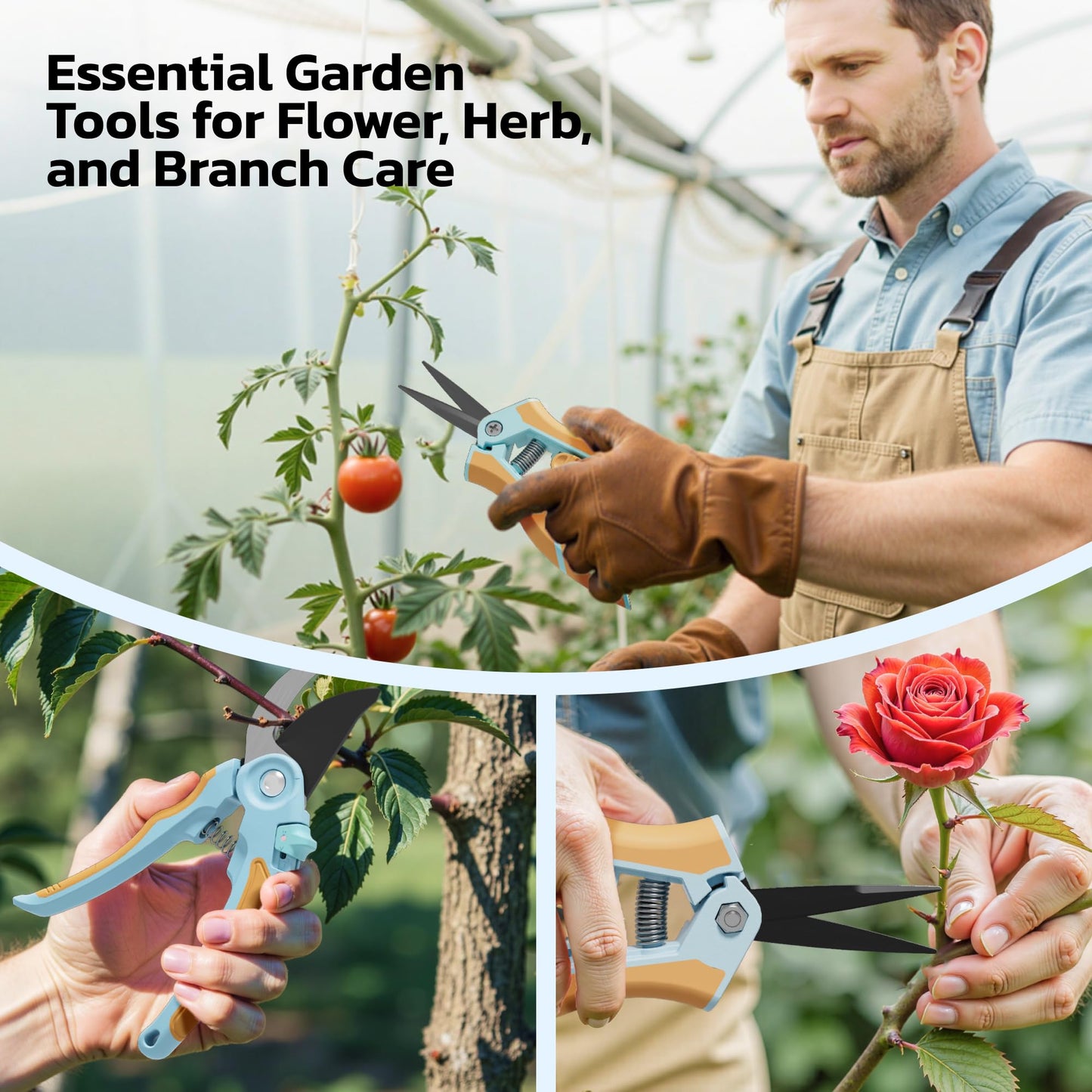 NEXON Garden Pruning Shears 2 Pack, 8" Bypass Hand Pruner & 6.25" Precision Garden Scissors, Professional Garden Clippers for Plants and Flowers